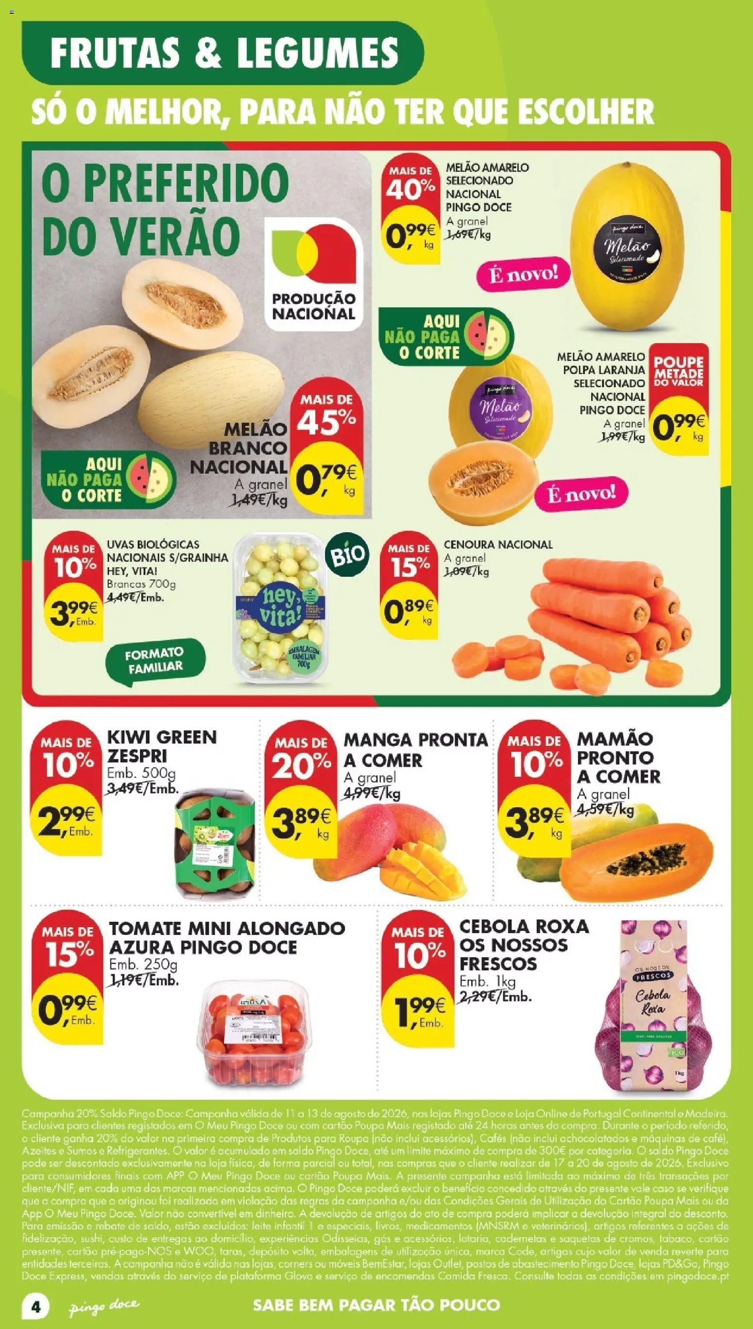 Pingo Doce Poupe Esta Semana Madeira │ válido de 11/08/2026 | Página: 4 | Produtos: Melão amarelo, Frutas, Saquetas, Cenoura