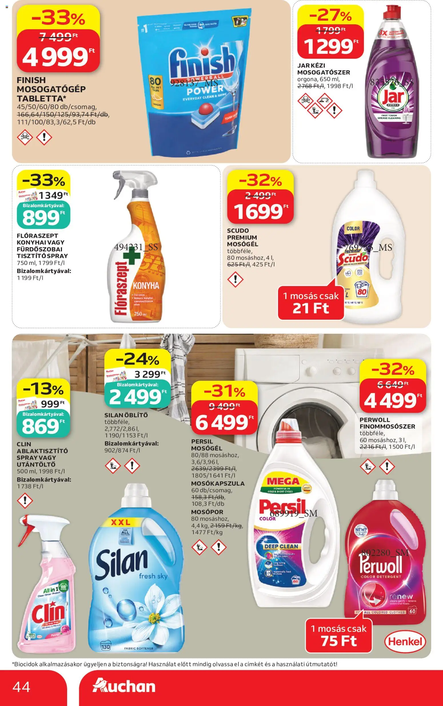 Auchan akciós ujság - amely érvényes a következő dátumtól: 21.05.2026 | Oldal: 44 | Termékek: Perwoll, Mosógél, Mosókapszula, Mosópor