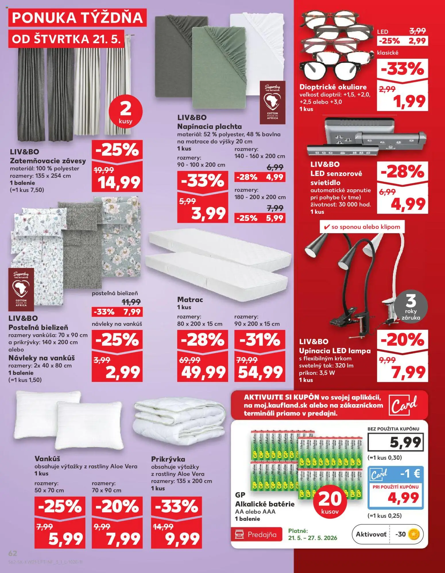Nové Kaufland akcie – leták je platný od 21.05.2026 | Strana: 62 | Produkty: Matrace, Matrac, Plachta, Vankúš