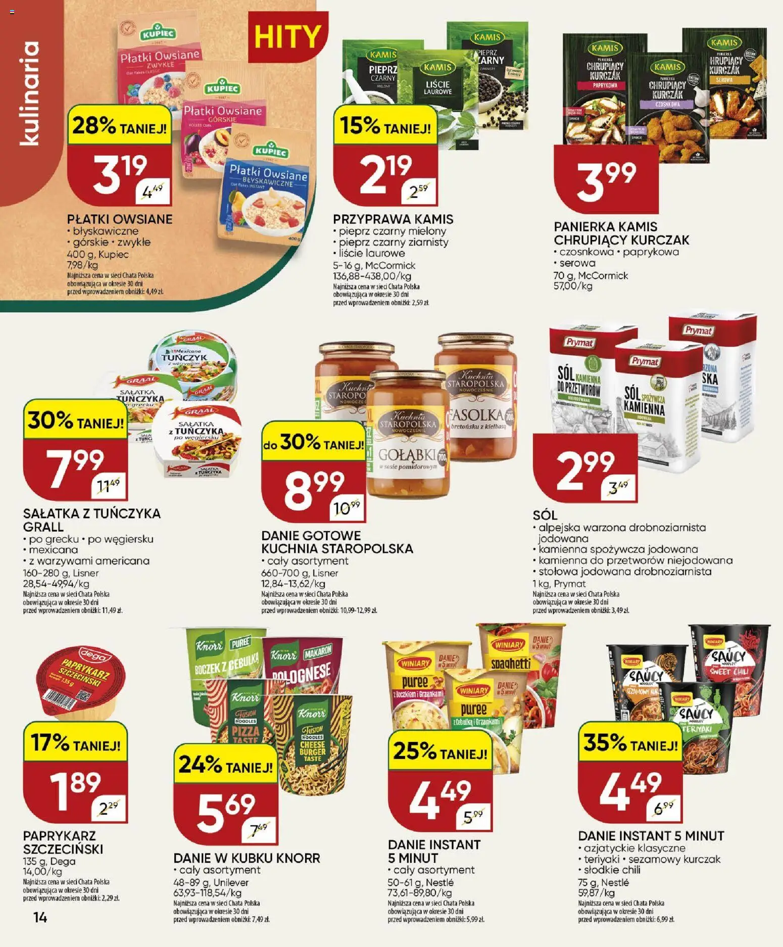 Chata Polska gazetka od 16.07.2026 | Strona: 14 | Produkty: Paprykarz, Tuńczyk, Boczek, Pieprz