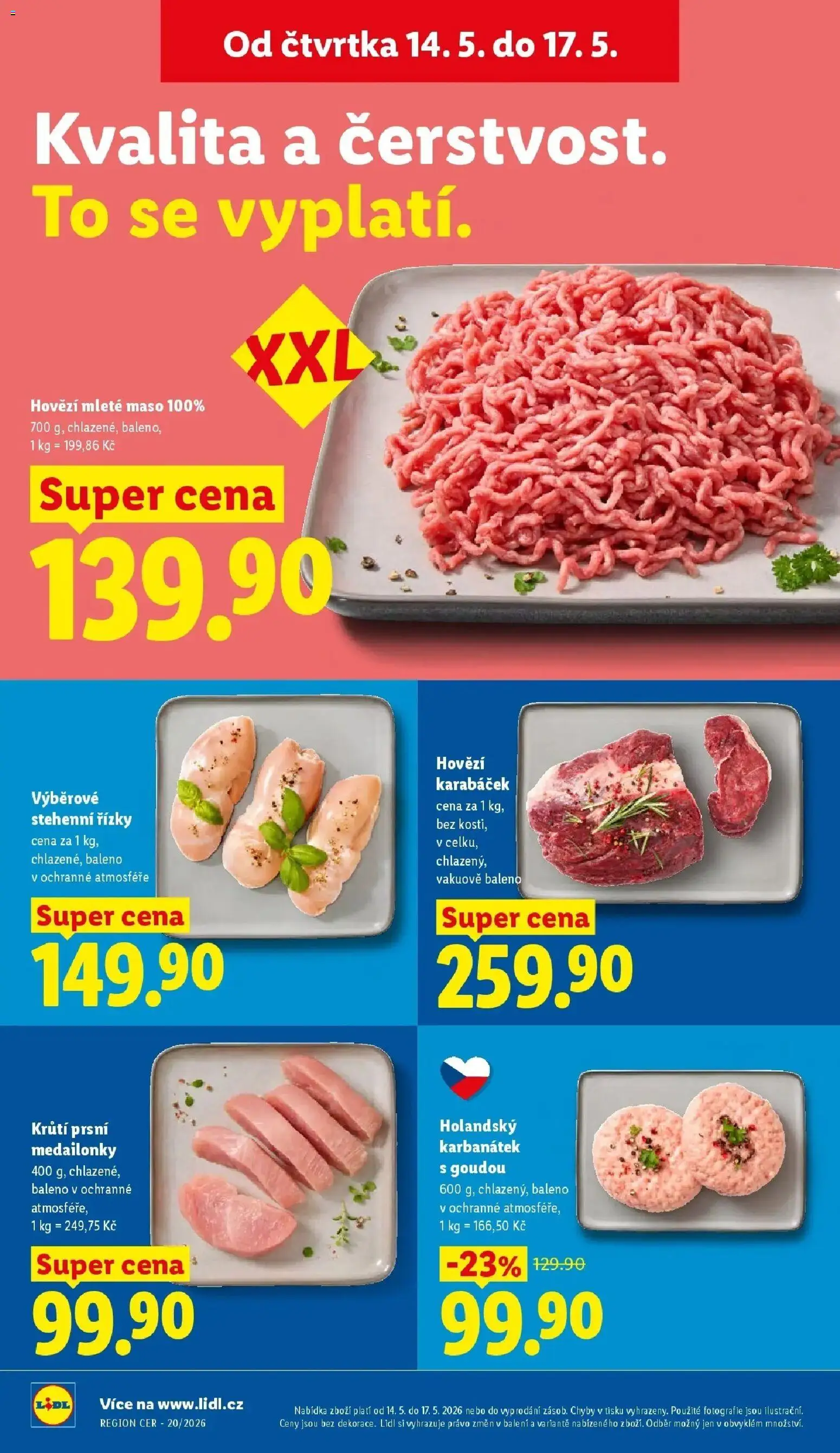 Lidl aktuální leták od 14.05.2026 | Strana: 14 | Produkty: Hovězí, Mleté maso, Maso, Hovězí mleté maso