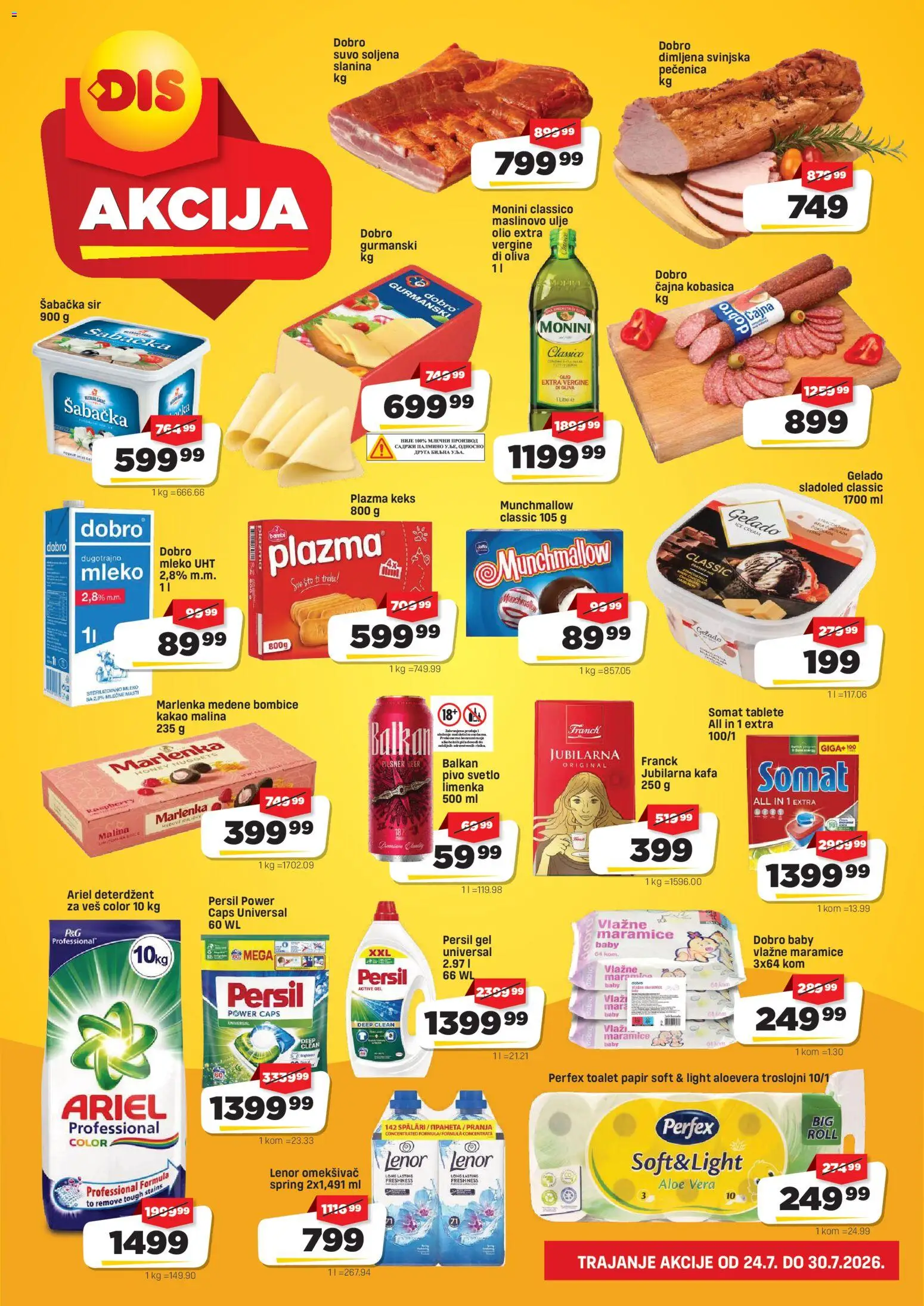 DIS katalog - važi od 24.07.2026 | Strana: 2 | Proizvode: Deterdžent, Malina, Maslinovo ulje, Kobasica