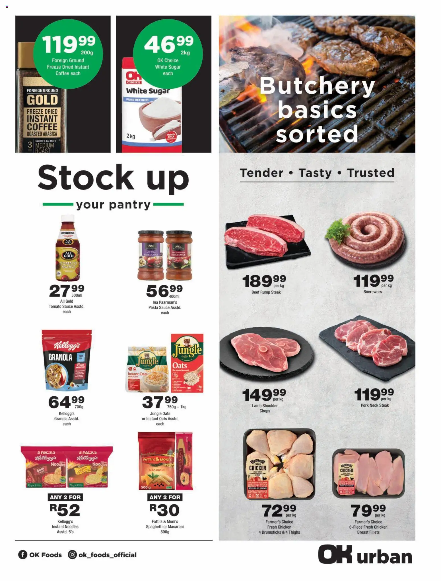 New OK Foods catalogue – valid from 24/07/2026 | Page: 3 | Products: Oats, Noodles, Sugar, Estuche organizador de viaje
