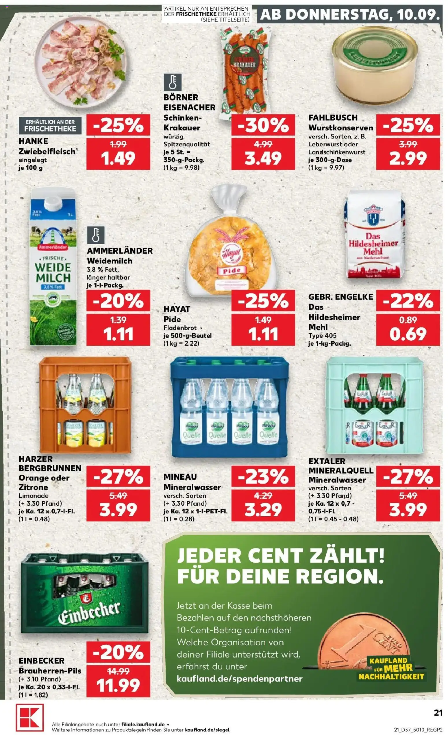 Prospekt Kaufland ab 10.09.2026 » Angebote Online zum Blättern | Seite: 21 | Produkte: Milch, Limonade, Mineralwasser, Schinken