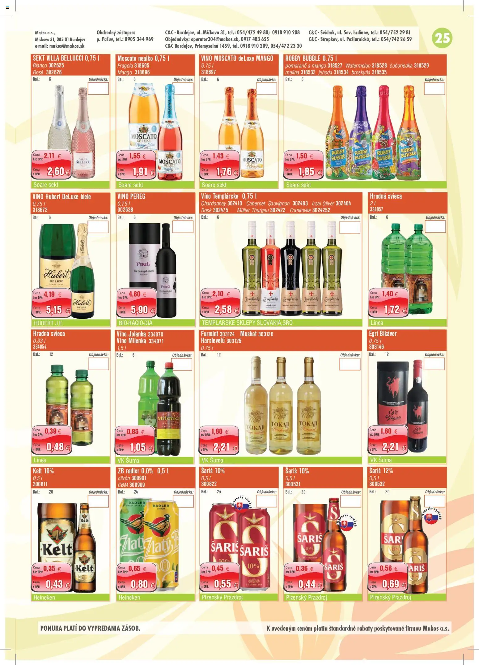 Nové Makos akcie – leták je platný od 28.09.2026 | Strana: 25 | Produkty: Sekt, Kelt, Šariš, Heineken