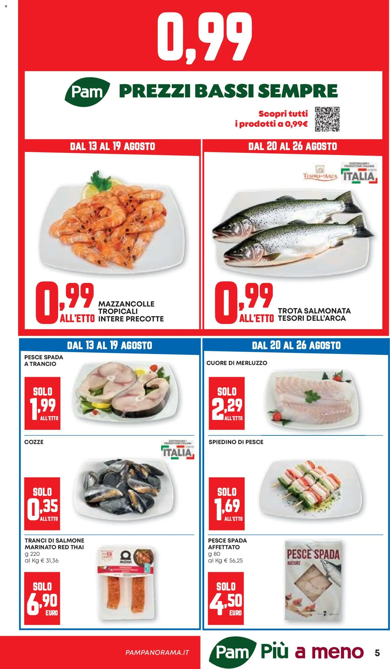 Volantino PAM del 13/08/2026 | Pagina: 5 | Prodotti: Pesce, Cozze, Mazzancolle, Trota