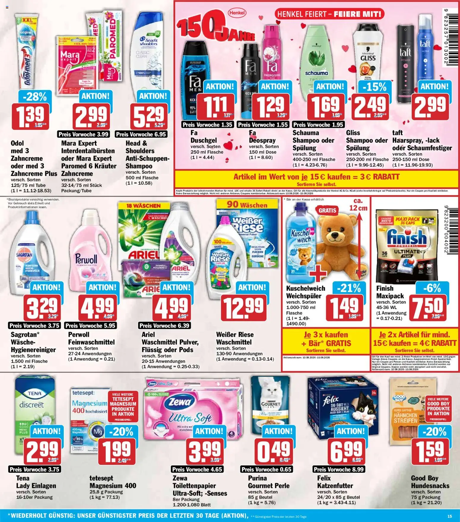 HIT Prospekt – gültig ab 10.08.2026 | Seite: 15 | Produkte: Katzenfutter, Shampoo, Weichspüler, Deospray