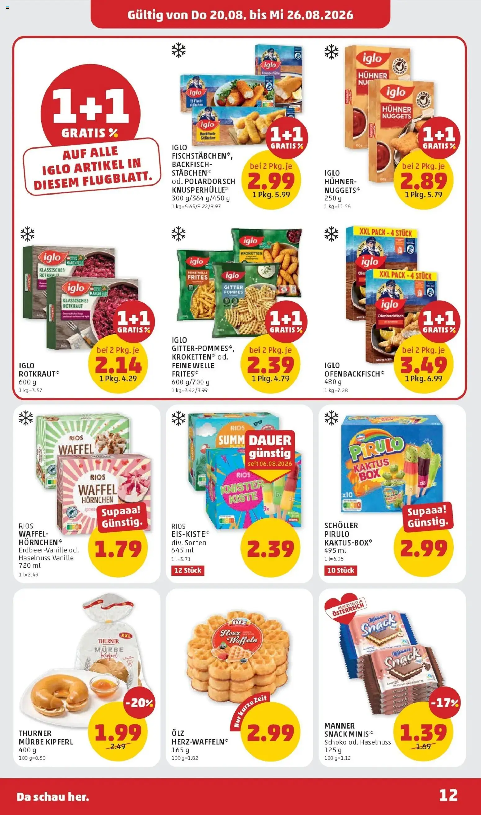 Penny Markt Die ganze Woche sparen ab (20.08.2026) - Angebote, Prospekt | Seite: 12 | Produkte: Waffel, Waffeln, Fisch