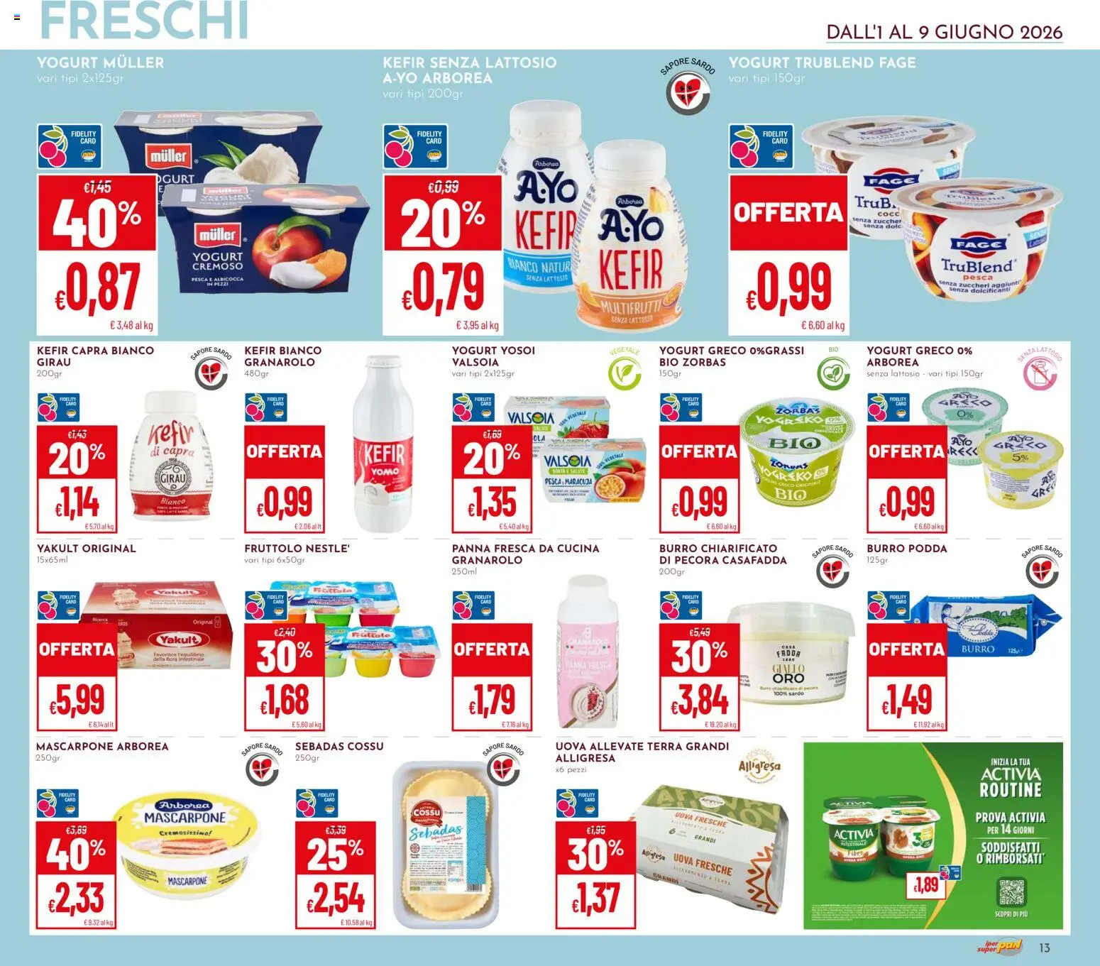 Volantino Pan del 01.06.2026 | Pagina: 13 | Prodotti: Yogurt greco, Uova, Pesca, Mascarpone