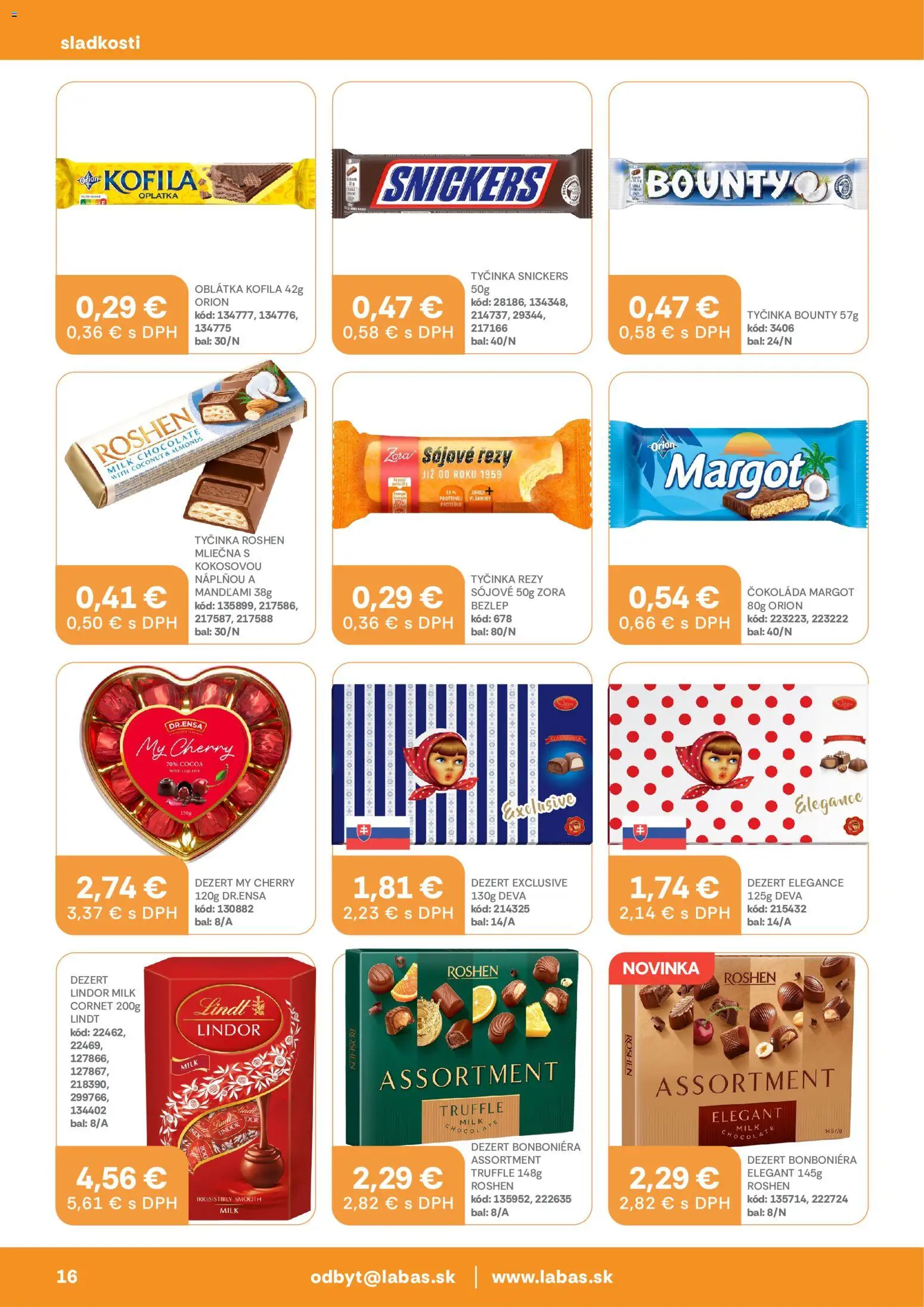 Nové Labaš akcie – leták je platný od 28.08.2026 | Strana: 16 | Produkty: Čokoláda, Bonboniéra, Snickers, Dezert