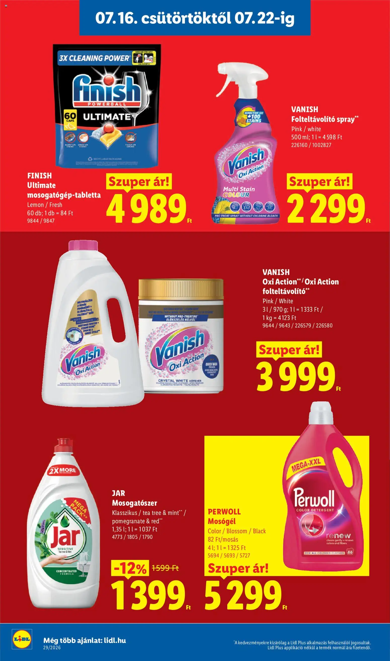 Lidl akciós ujság - amely érvényes a következő dátumtól: 2026.07.16. | Oldal: 22 | Termékek: Perwoll, Jar, Vanish, Gél
