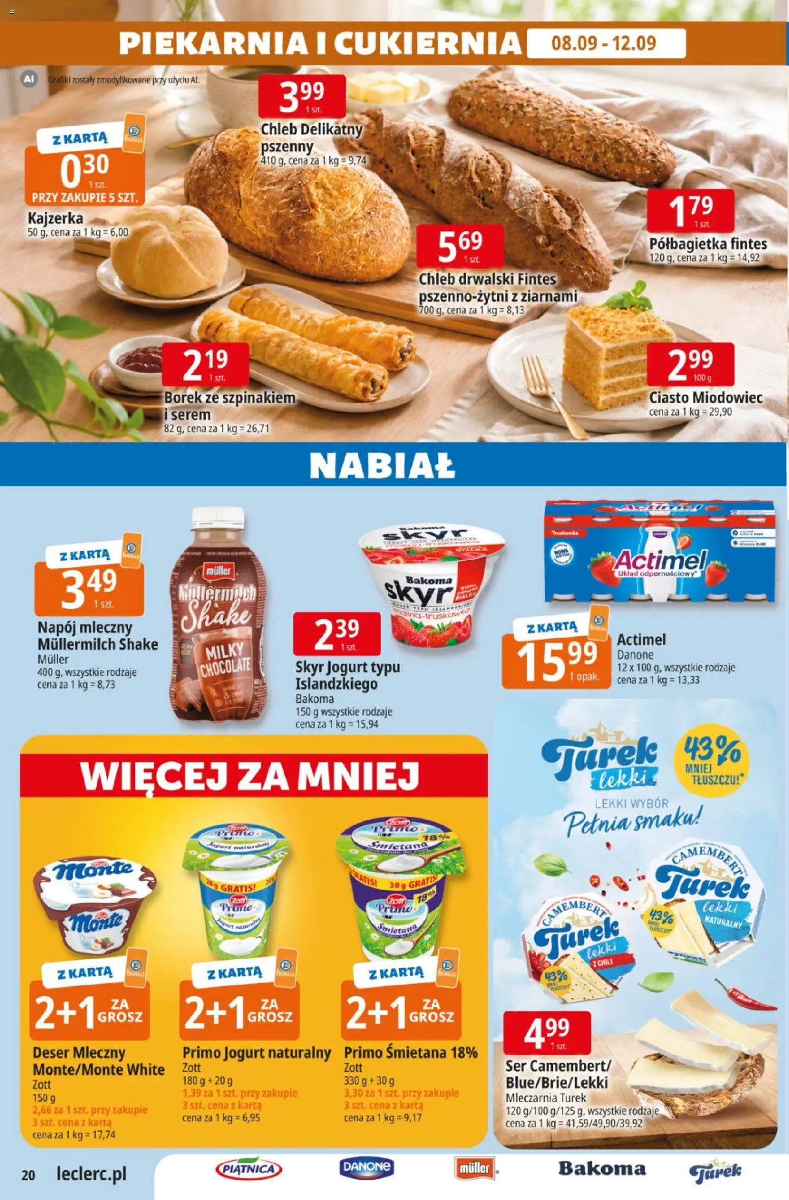 E.Leclerc gazetka od 08.09.2026 | Strona: 20 | Produkty: Karta, Ciasto, Ser, Chleb