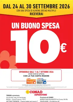 Anteprima del volantino Conad volantino Buono Spesa 10€ Piemonte valido a partire dal 24/09/2026