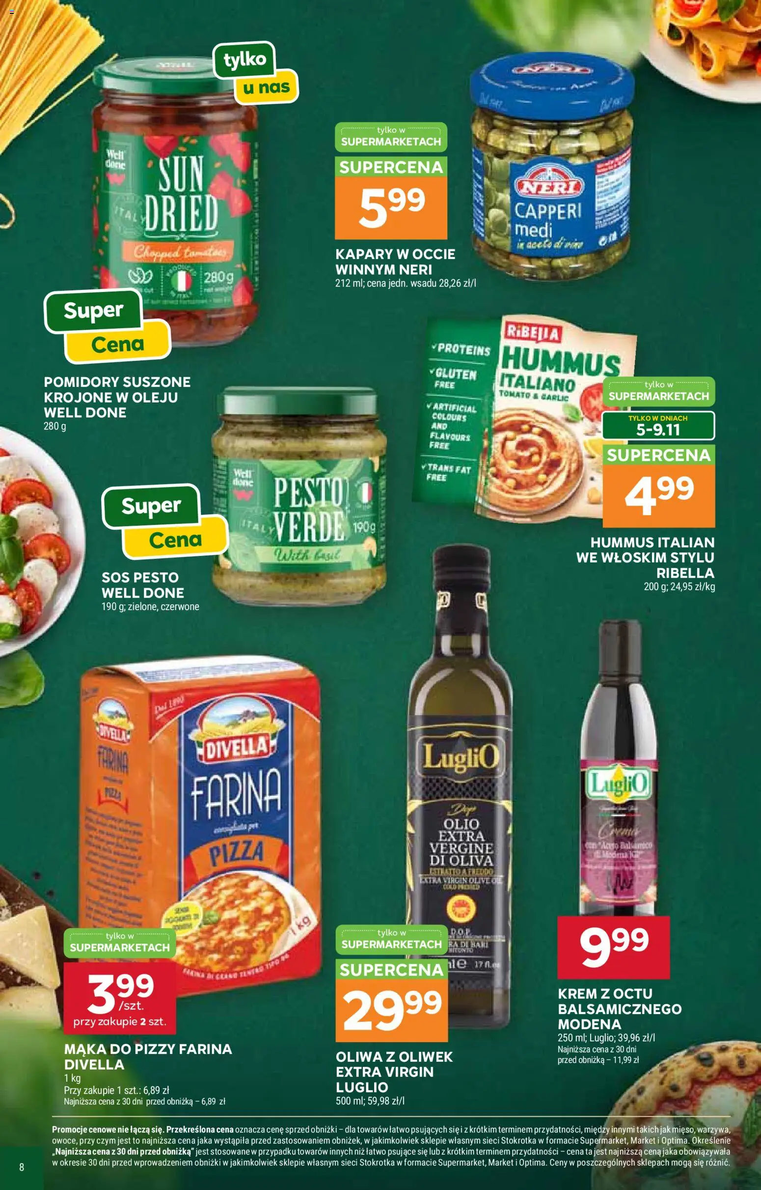 Stokrotka gazetka - Włochy od kuchni od 29.10.2026 | Strona: 8 | Produkty: Oliwa z oliwek, Mąka do pizzy, Sos pesto, Mąka