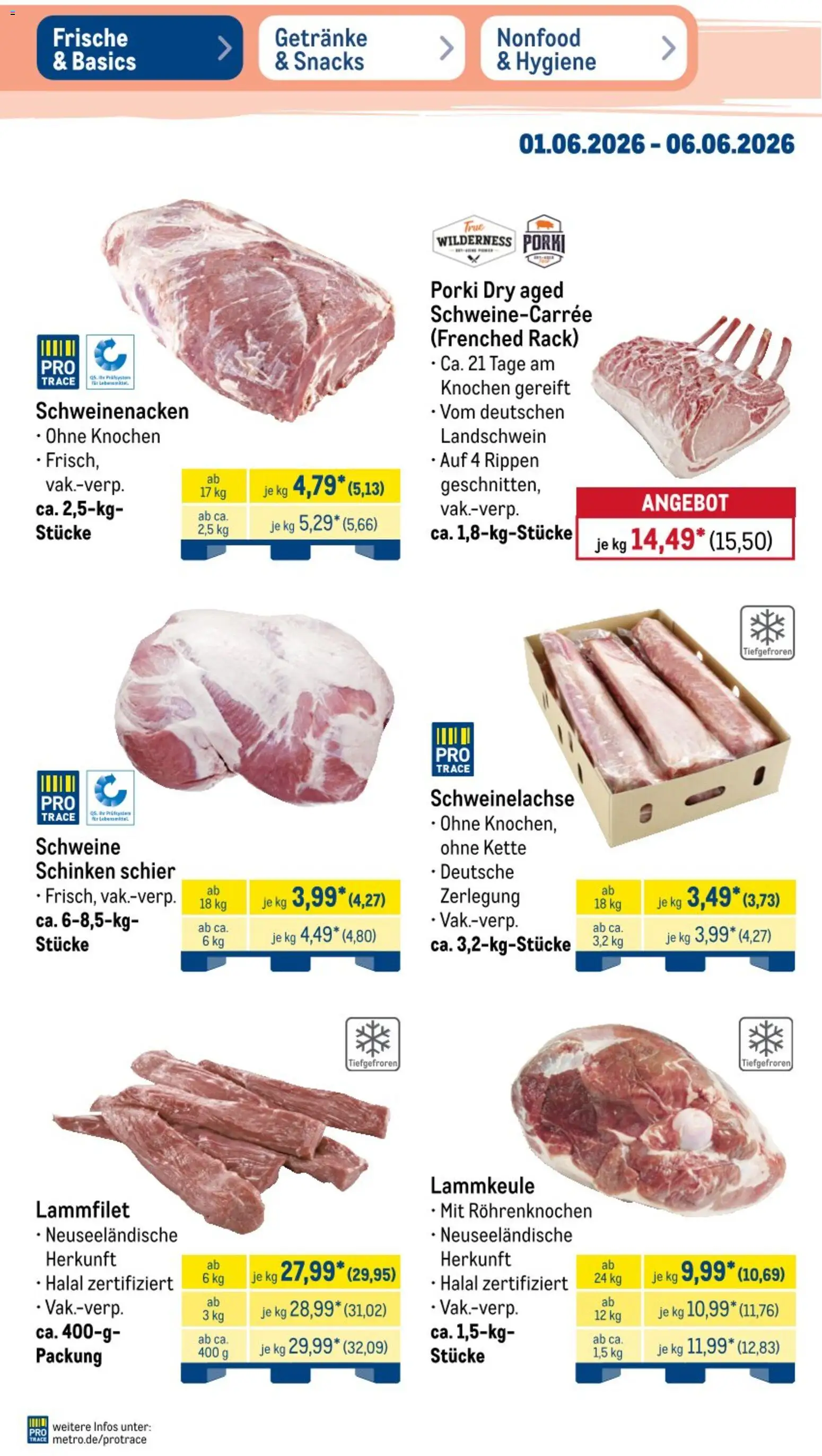 Metro NonFood-Angebote – gültig ab 01.06.2026 | Seite: 33 | Produkte: Lammkeule, Schweinenacken, Schinken