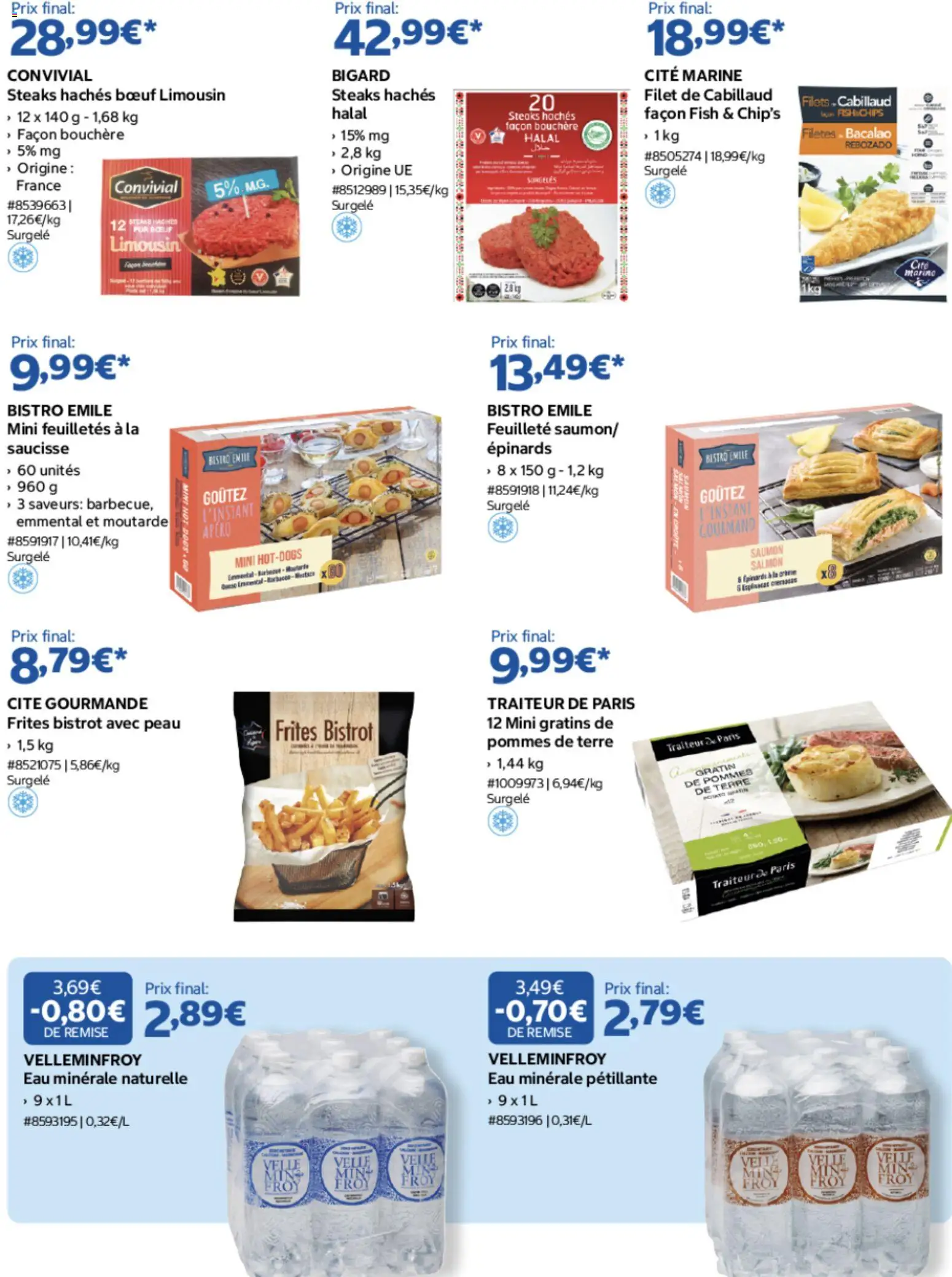 {H1} | Page: 6 | Produits: Frites, Eau minérale naturelle, Pommes, Saumon