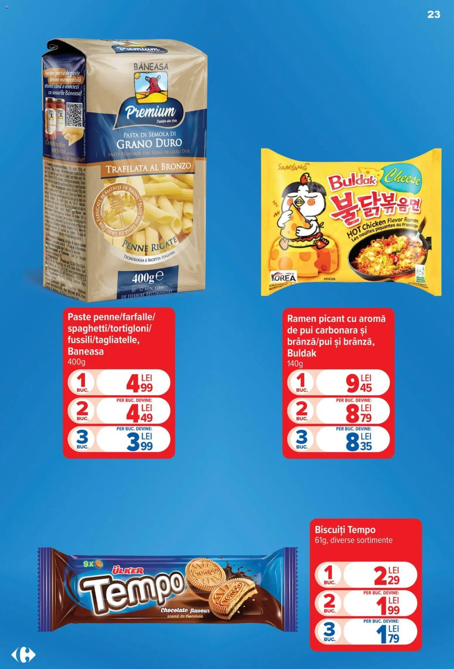 Noul catalog Carrefour – valabil de la 14.10.2026 | Pagină: 23 | Produse: Premium, Pui, Paste, Biscuiți