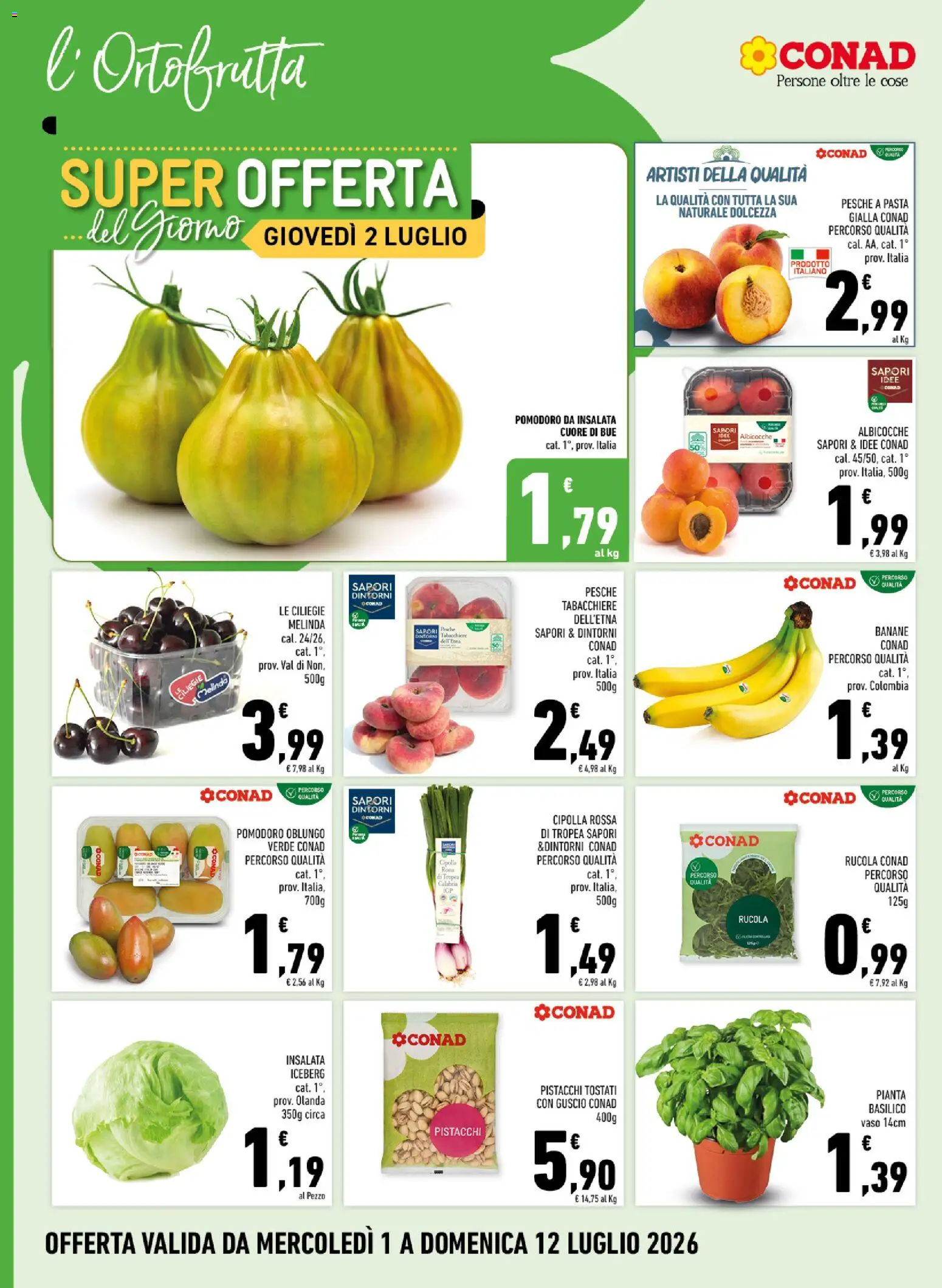 Volantino Conad del 01/07/2026 | Pagina: 2 | Prodotti: Banane, Pasta, Pistacchi, Vaso