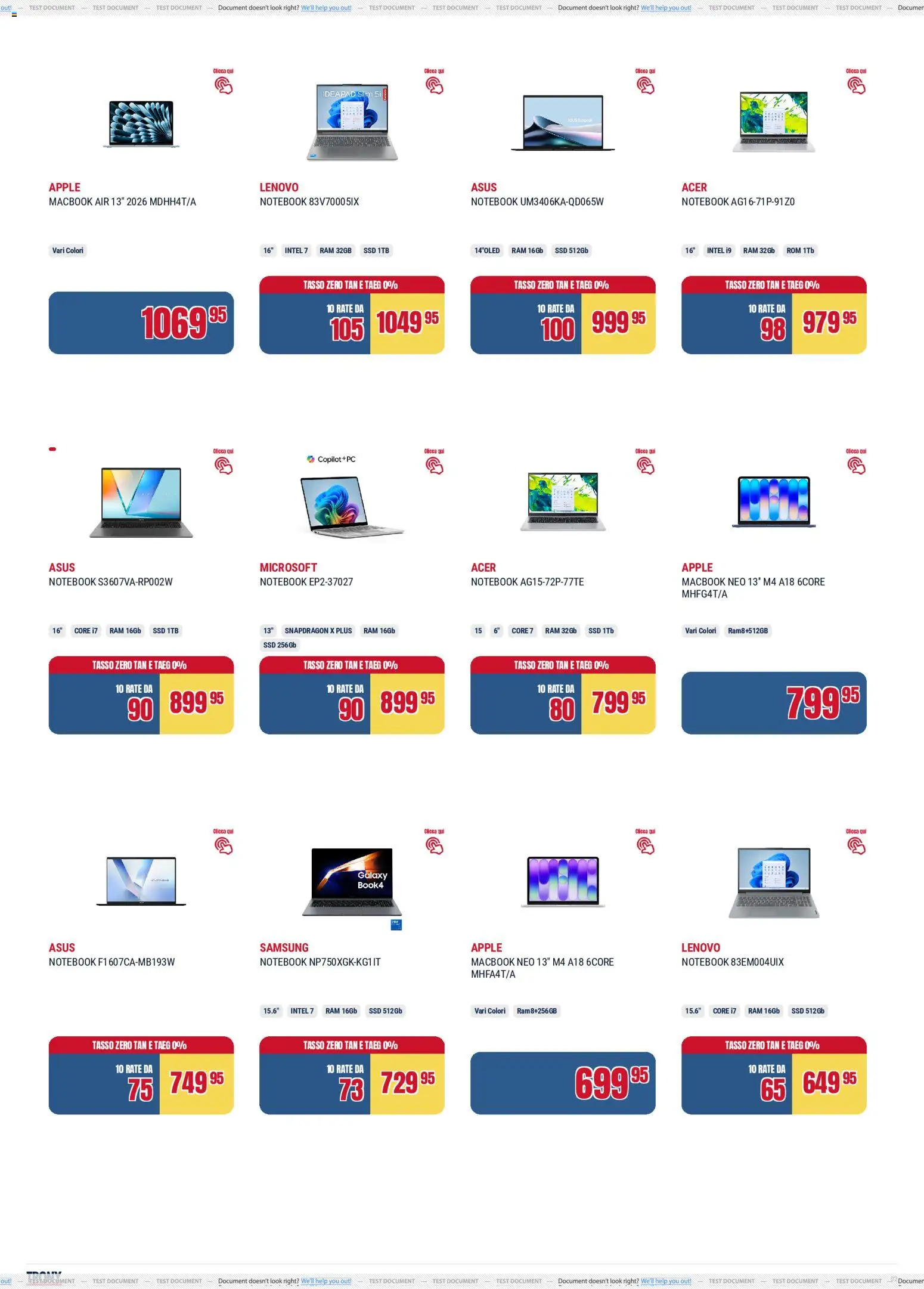Volantino Trony del 21.05.2026 | Pagina: 2 | Prodotti: Notebook, Macbook air, Macbook, Samsung