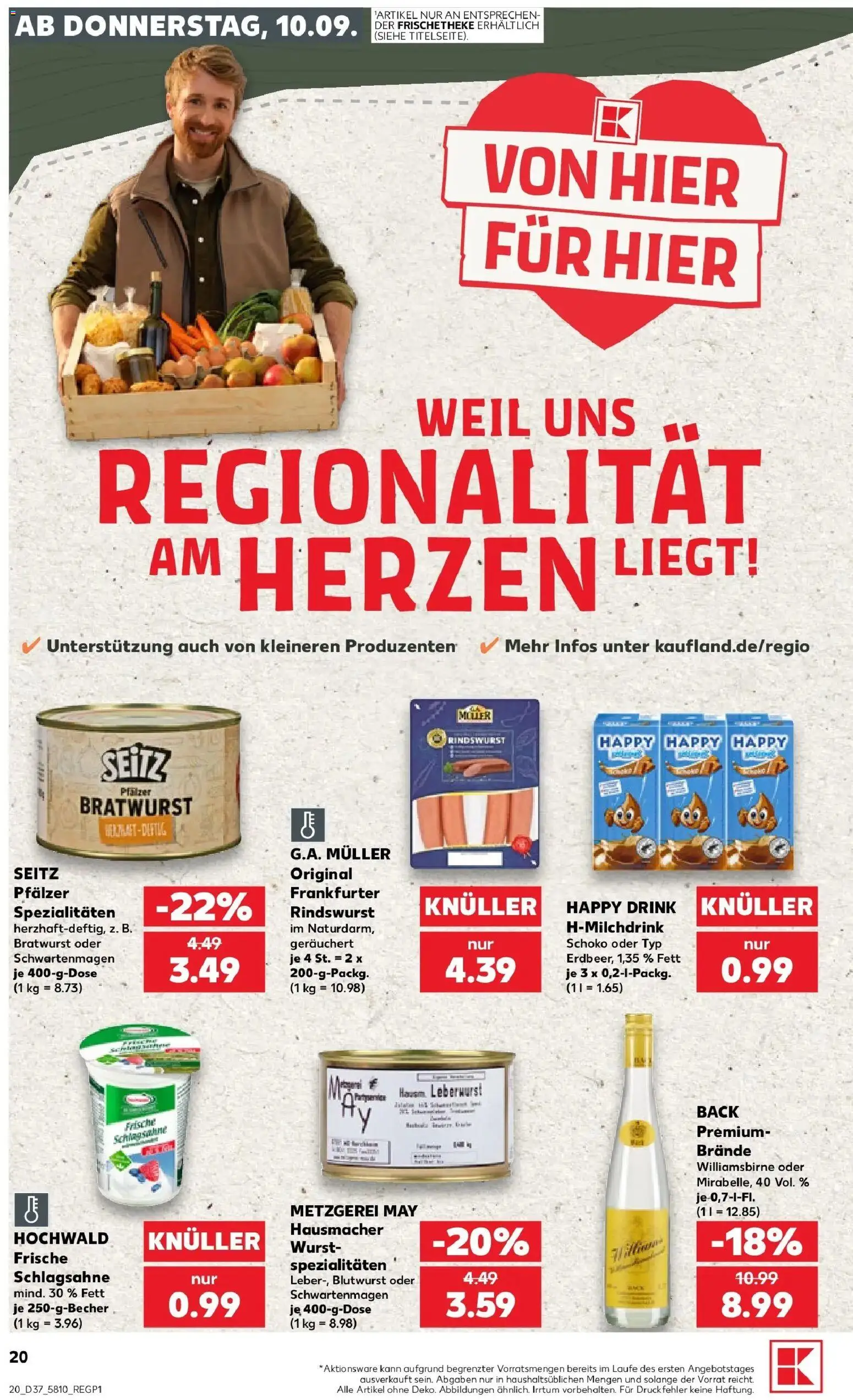 Prospekt Kaufland ab 10.09.2026 » Angebote Online zum Blättern | Seite: 20 | Produkte: Schlagsahne, Spezialitäten, Bratwurst, Wurst