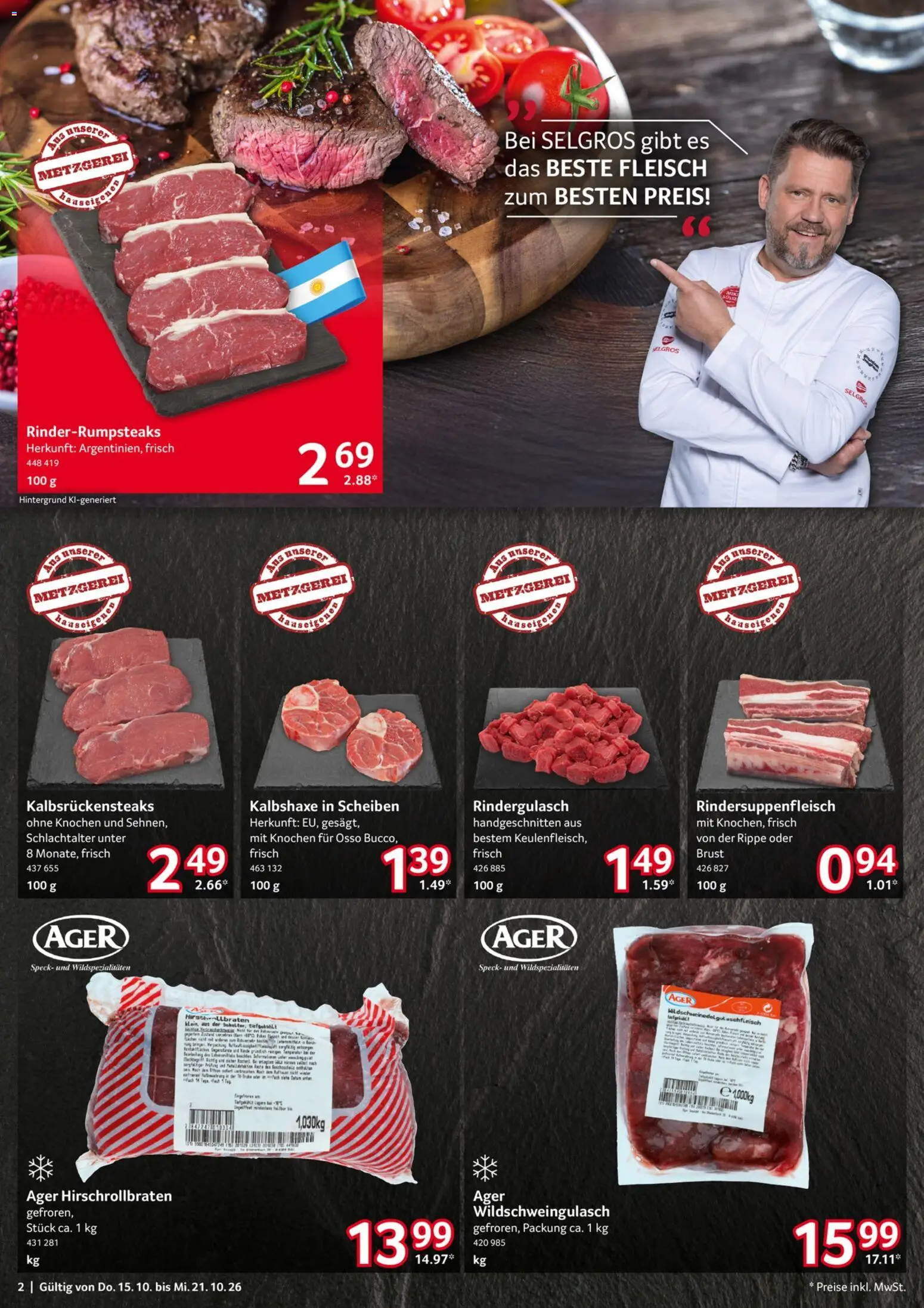 Selgros Prospekt – gültig ab 15.10.2026 | Seite: 2 | Produkte: Rindergulasch, Fleisch