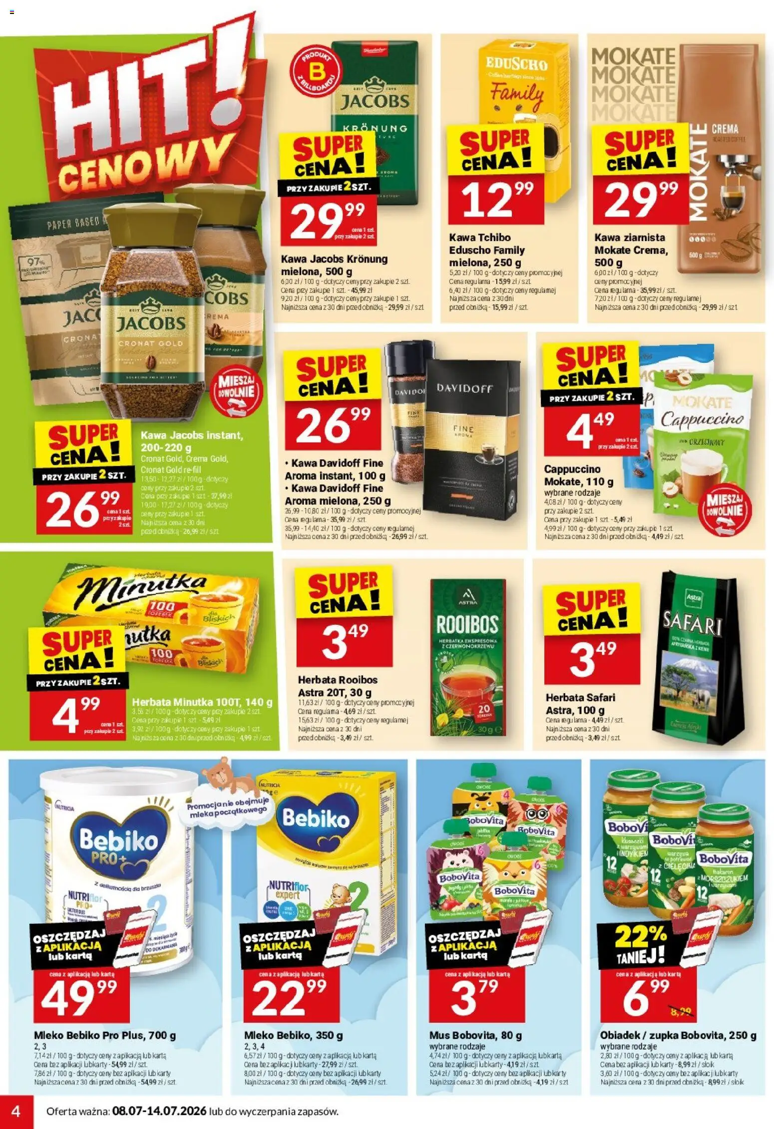 Twój Market gazetka od 08.07.2026 | Strona: 4 | Produkty: Tchibo kawa ziarnista, Kawa, Herbata, Kawa Davidoff