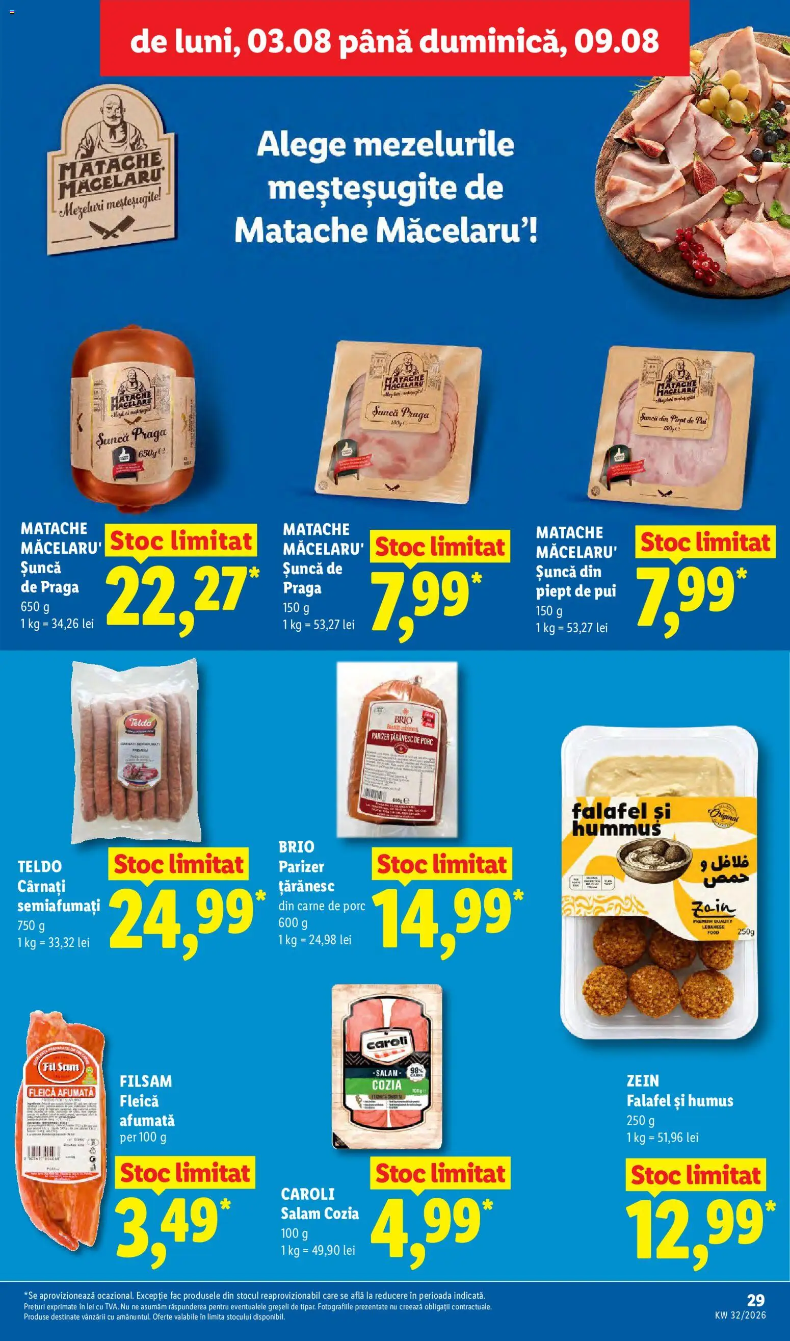 Noul catalog Lidl – valabil de la 03.08.2026 | Pagină: 29 | Produse: Pui, Șuncă, Humus, Cârnați