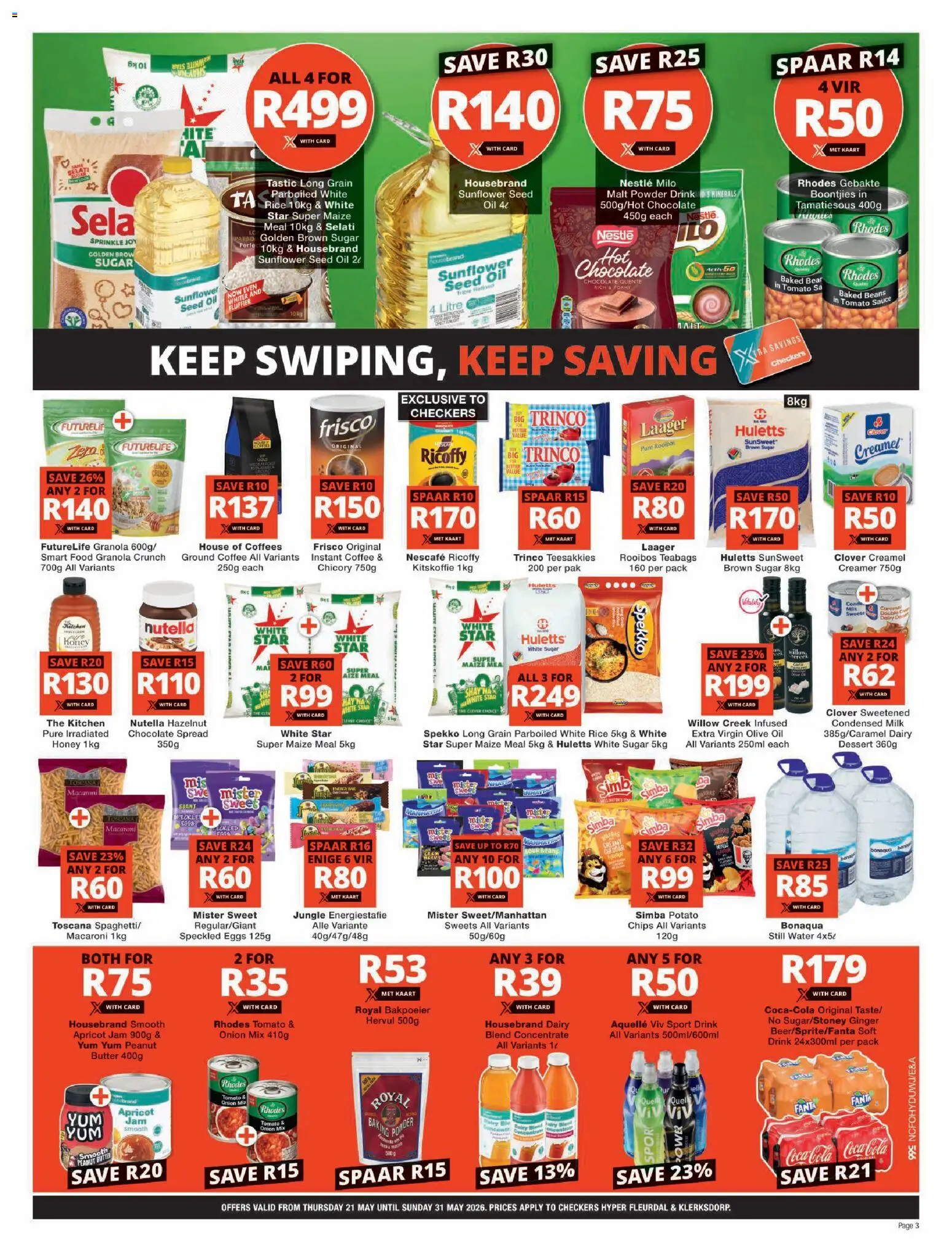 New Checkers catalogue – valid from 21.05.2026 | Page: 3 | Products: Milk, Butter, Eggs, Chocolate