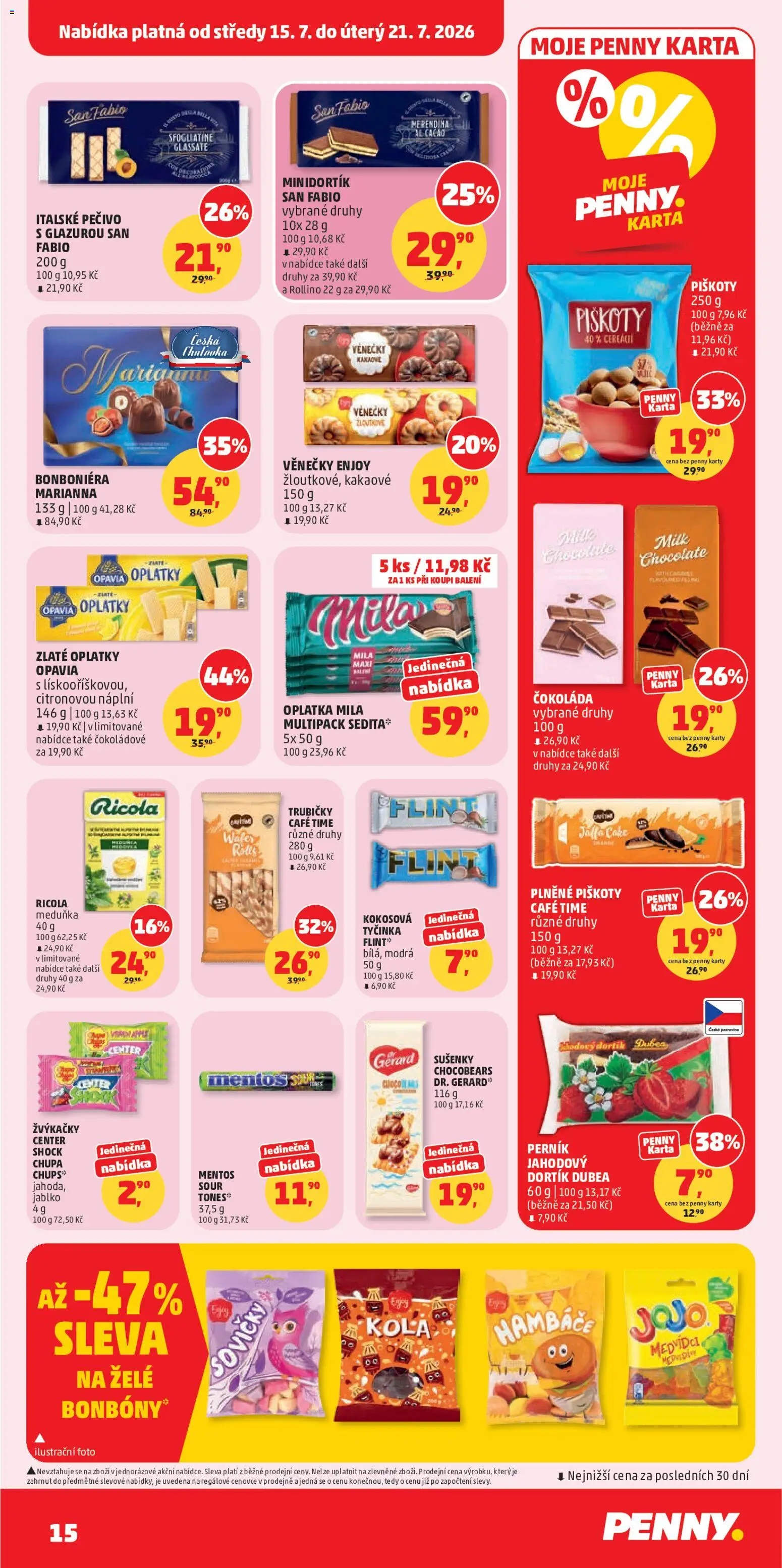 Penny Market leták od 15.07.2026 | Strana: 15 | Produkty: Center Shock, Žvýkačky, Dort, Kola