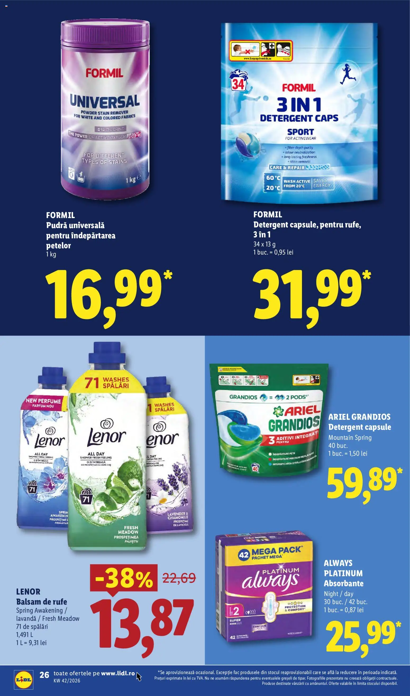 Noul catalog Lidl – valabil de la 12.10.2026 | Pagină: 26 | Produse: Detergent Capsule, Parfum, Pudră, Balsam