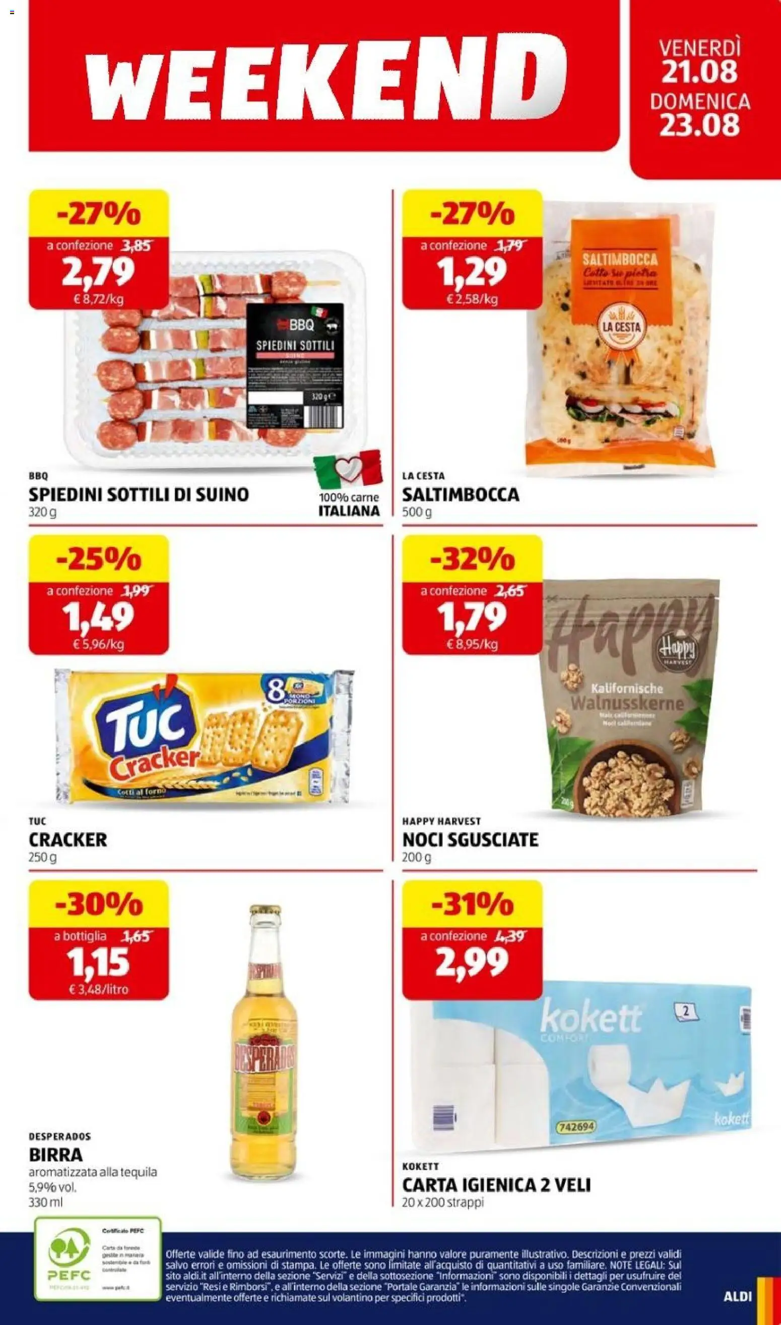 Volantino Aldi del 17/08/2026 | Pagina: 23 | Prodotti: Suino, Noci, Spiedini, Bottiglia
