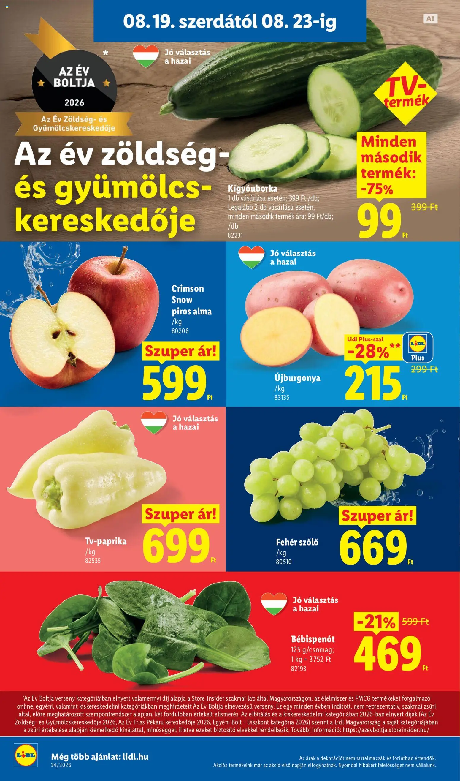 Lidl akciós ujság - amely érvényes a következő dátumtól: 2026.08.19. | Oldal: 4 | Termékek: Szőlő, Kígyóuborka, Gyümölcs, Fehér szőlő