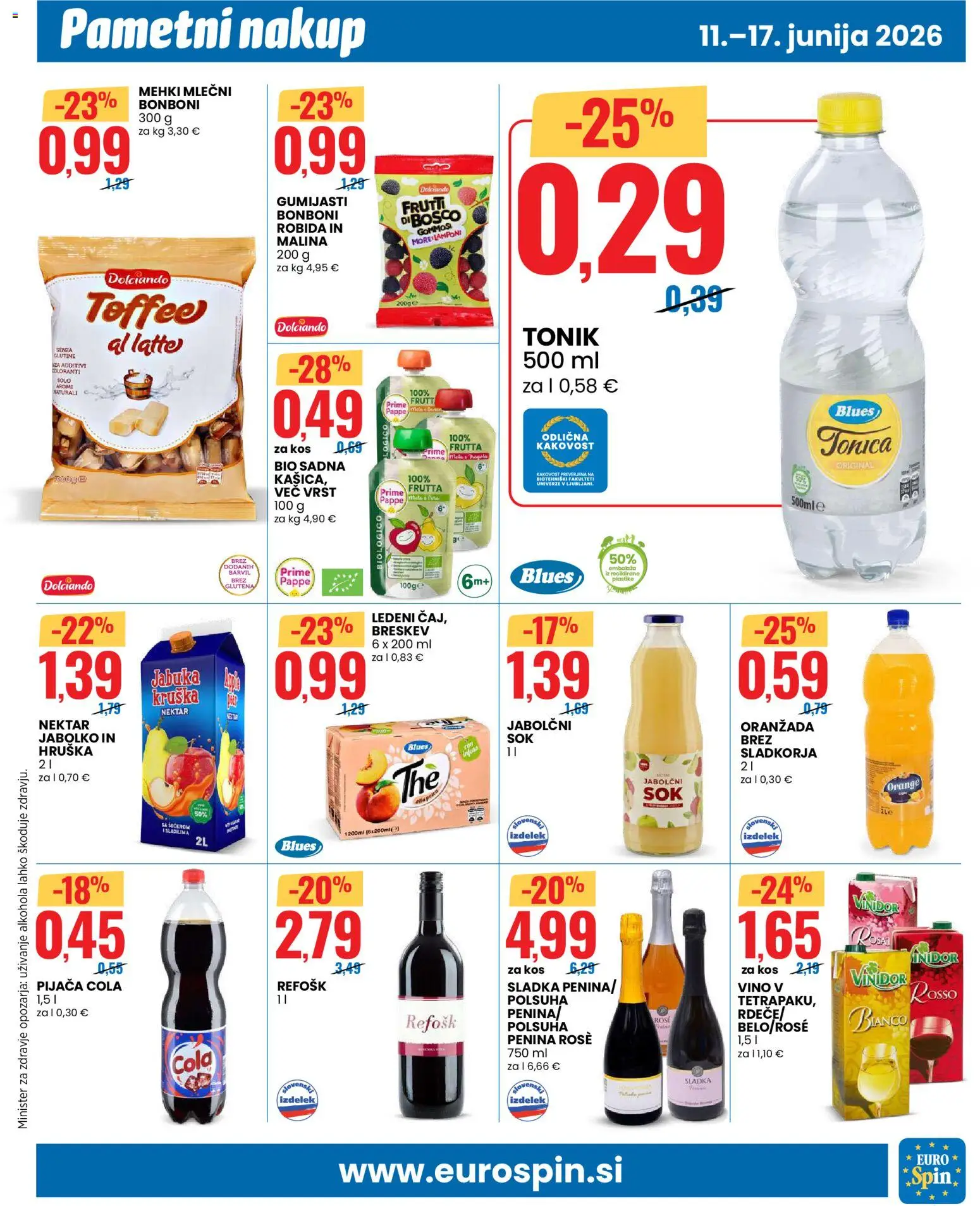 Novi Eurospin katalog ponudbe – veljaven od 11.06.2026 | Stran: 9 | Izdelki: Hruska, Sok, Vino, Tonik