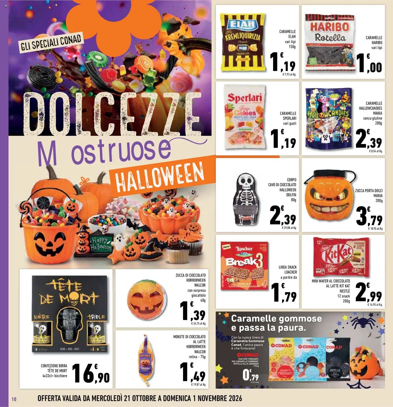 Volantino Conad del 21/10/2026 | Pagina: 10 | Prodotti: Cioccolato, Porta, Birra, Cavo