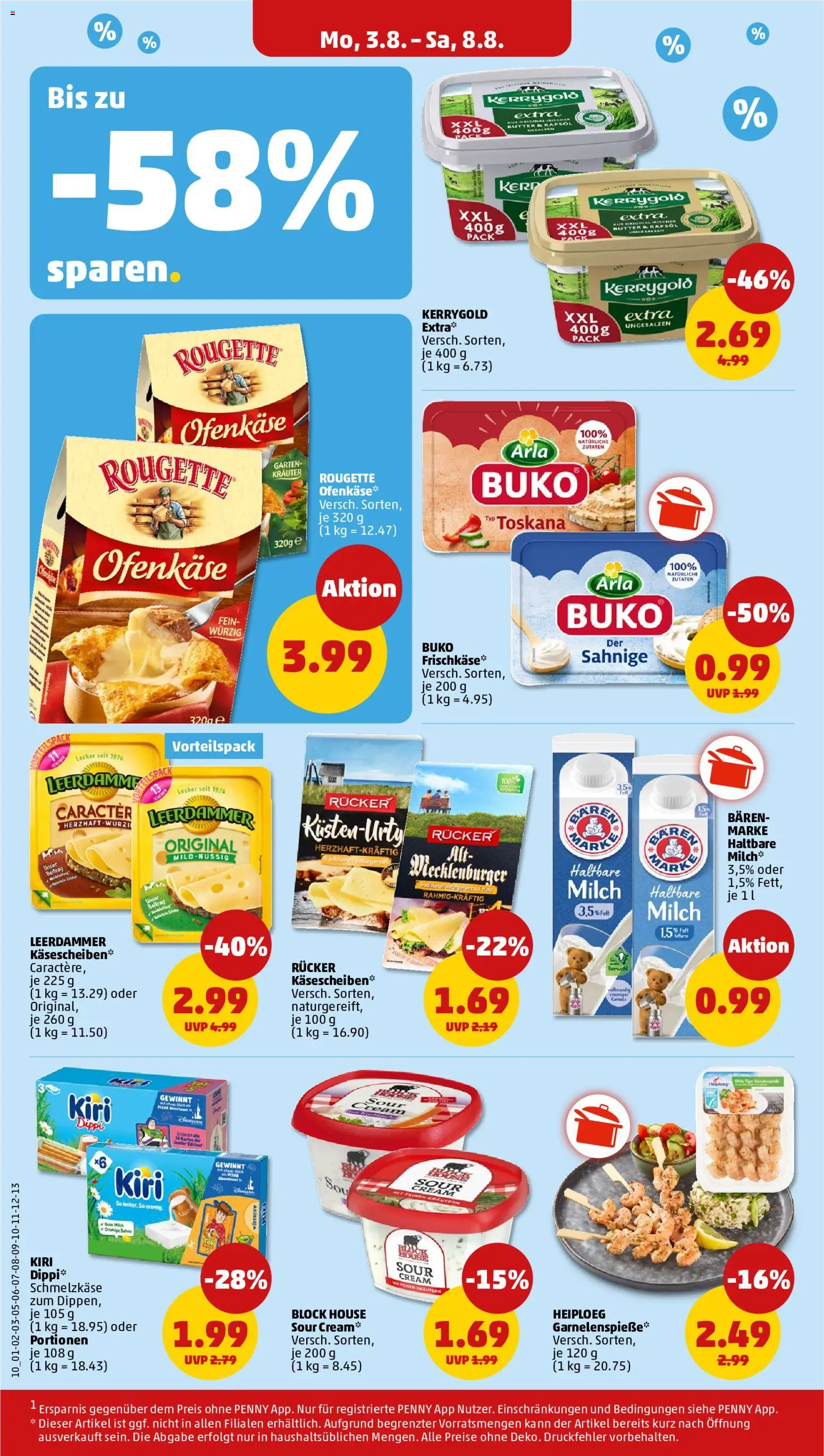 Penny Prospekt – gültig ab 03.08.2026 | Seite: 14 | Produkte: Milch, Butter, Leerdammer, Arla buko