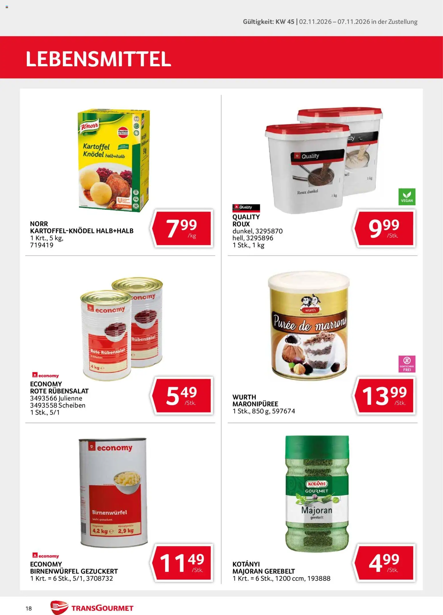 Transgourmet Flugblatt gültig ab 02.11.2026 | Seite: 18 | Produkte: Lebensmittel