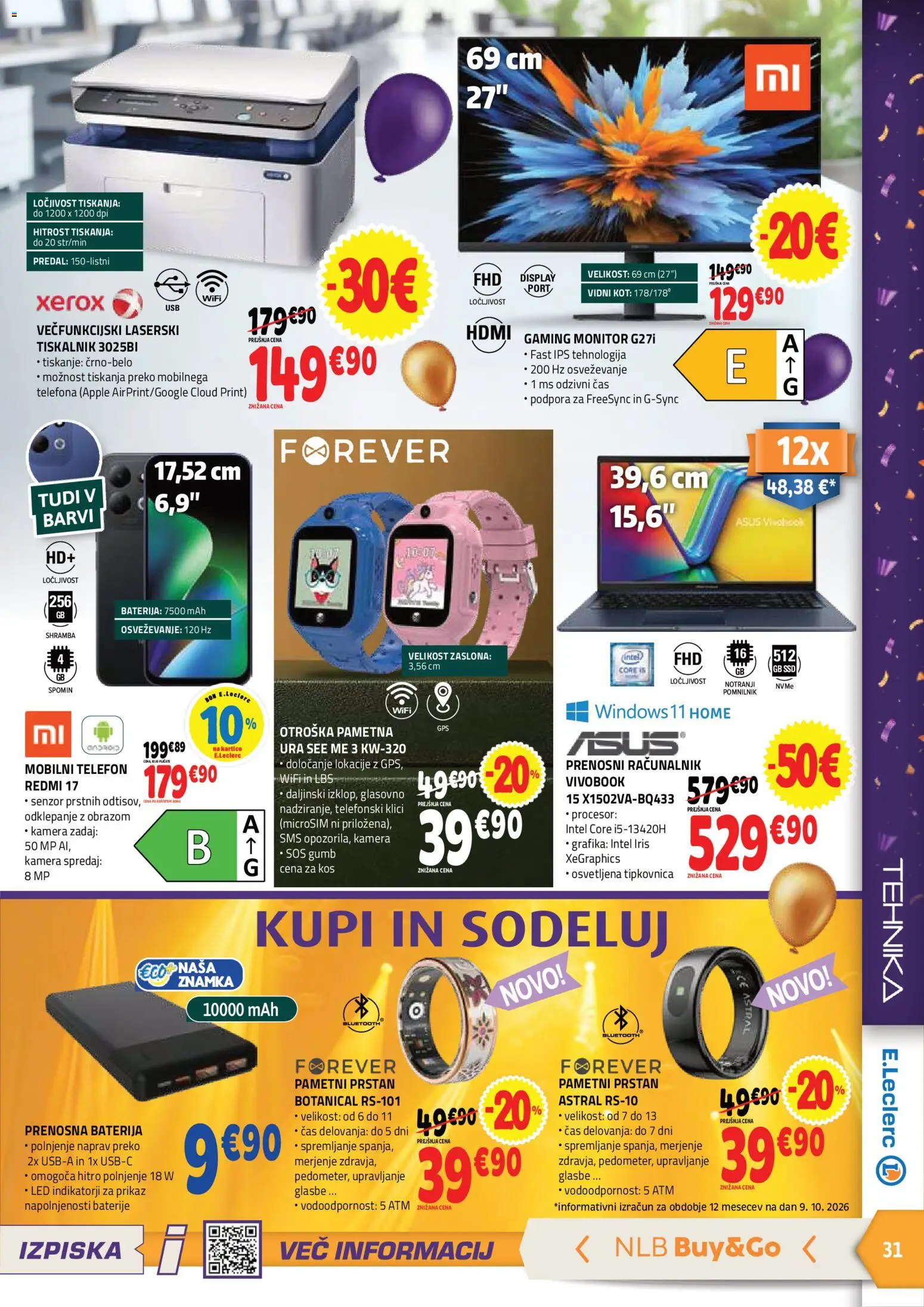 Novi E.leclerc katalog ponudbe – veljaven od 21.10.2026 | Stran: 3 | Izdelki: Prenosni racunalnik, Tiskalnik, Tipkovnica, Baterije