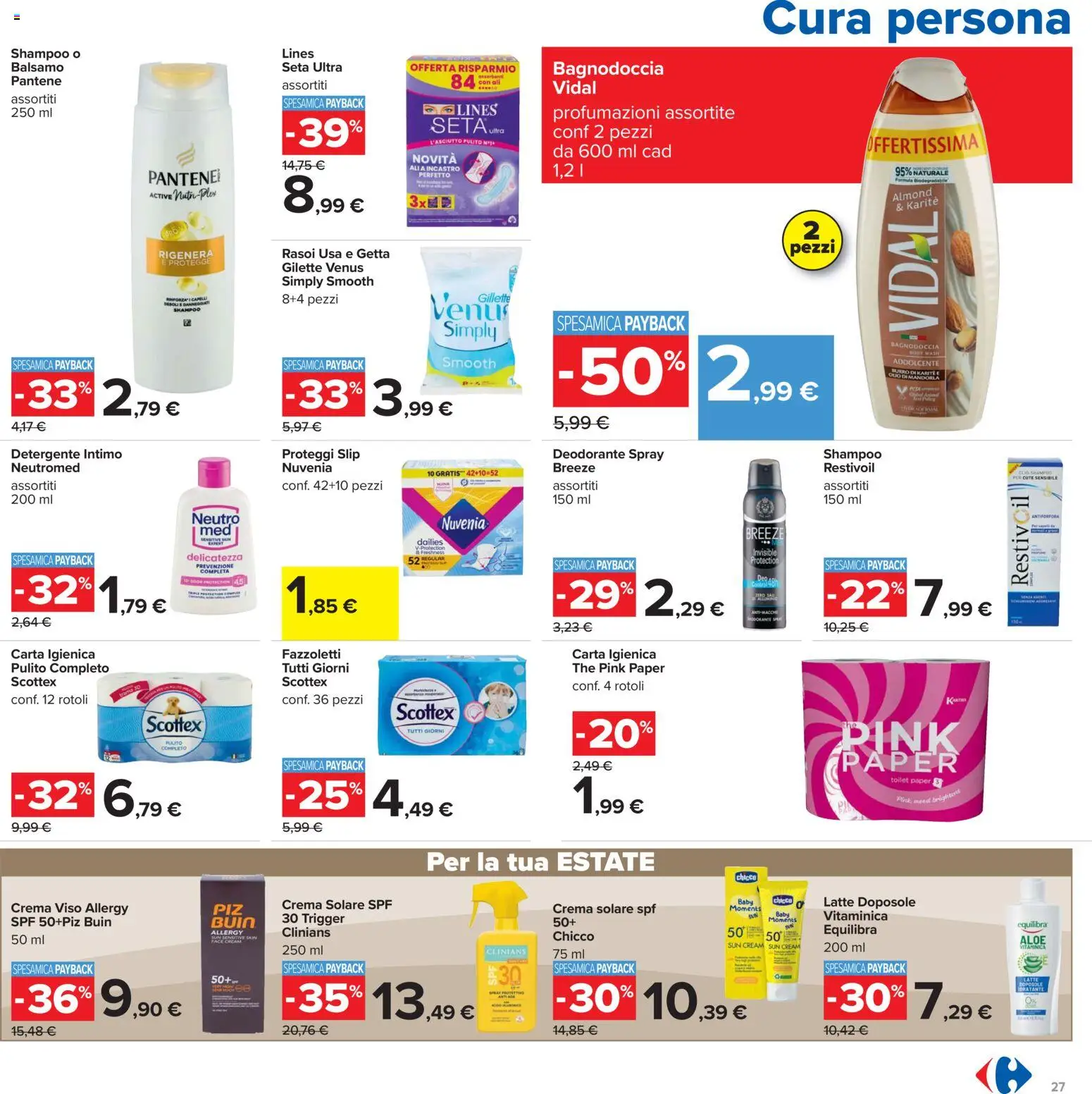 Volantino Carrefour del 19.05.2026 | Pagina: 27 | Prodotti: Shampoo, Crema, Detergente, Slip