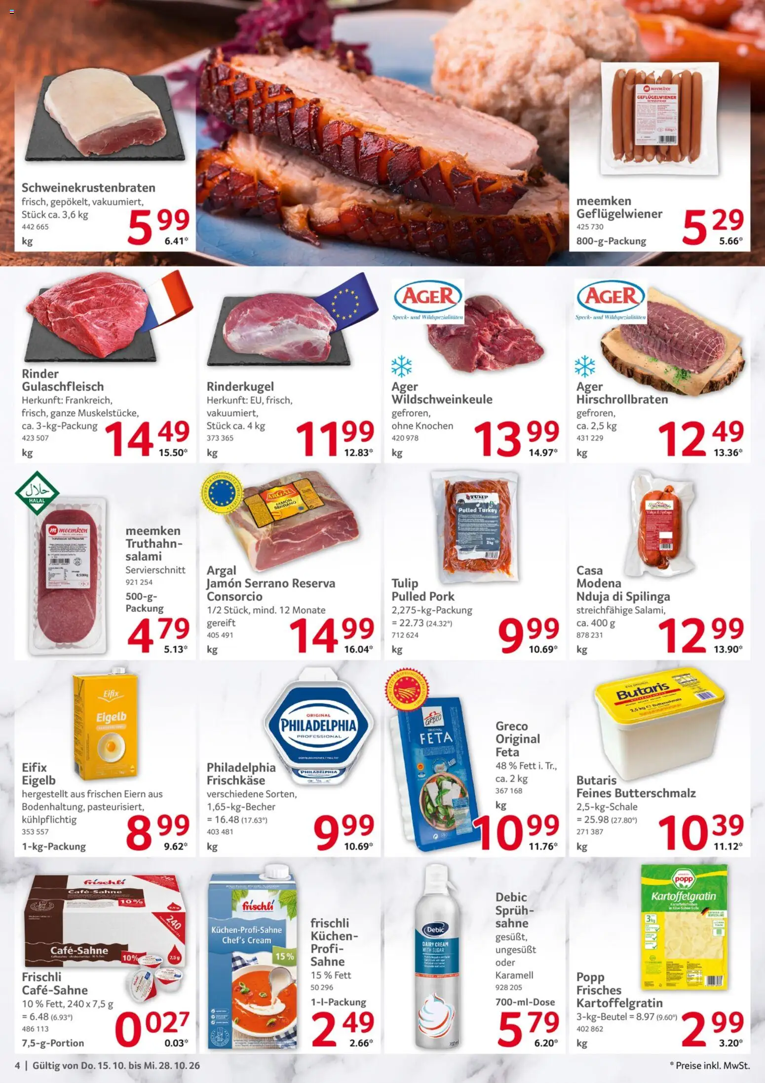 Selgros Gastronomie – gültig ab 15.10.2026 | Seite: 4 | Produkte: Butterschmalz, Feta, Sahne, Frischkase