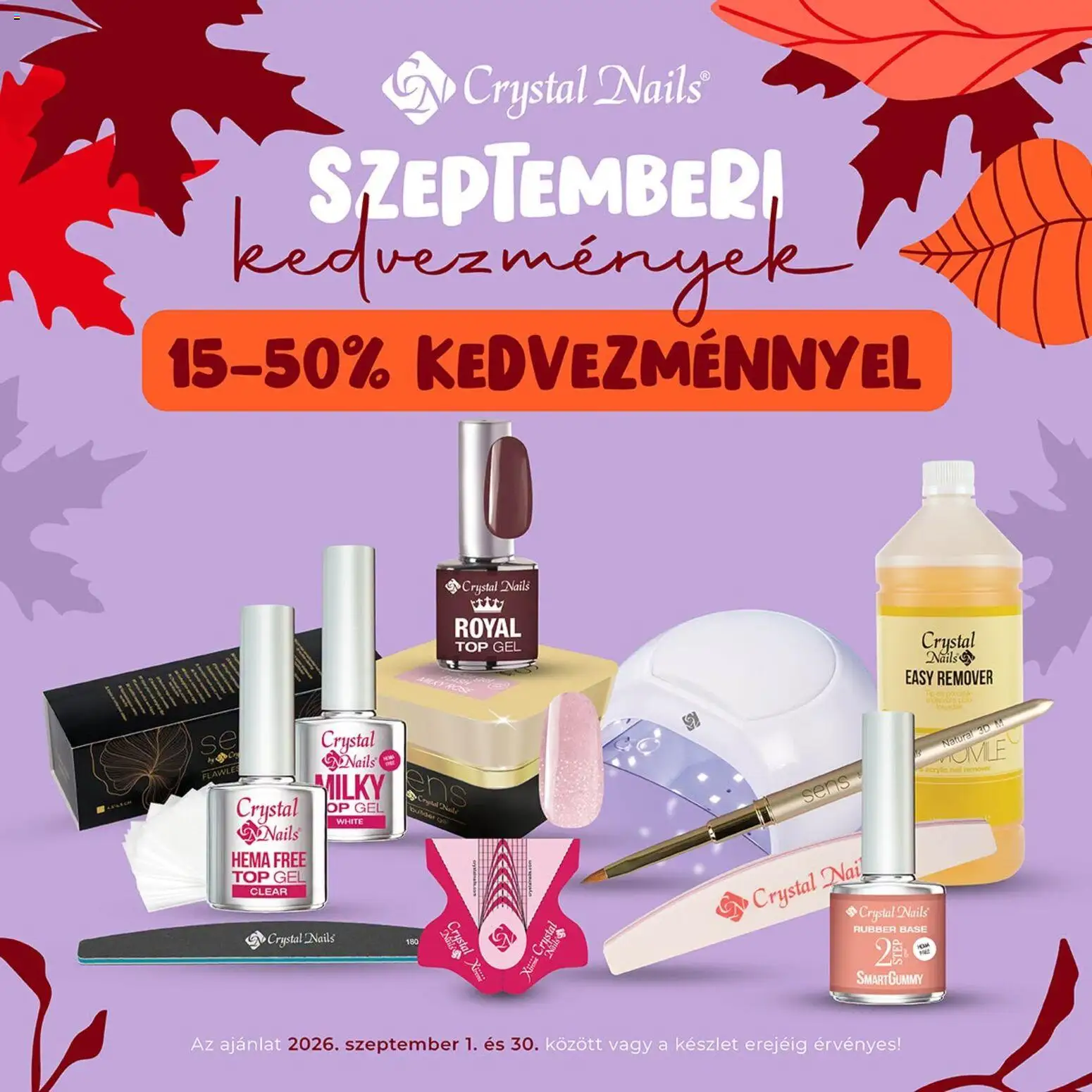 Crystal Nails akciós ujság - amely érvényes a következő dátumtól: 2026.09.01. | Oldal: 1 | Termékek: Gél