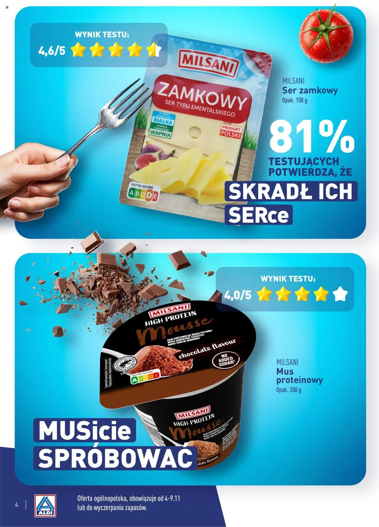 Aldi Gazetka - Wielki test od 04.11.2024 | Strona: 4 | Produkty: High Protein, Kakao, Ser