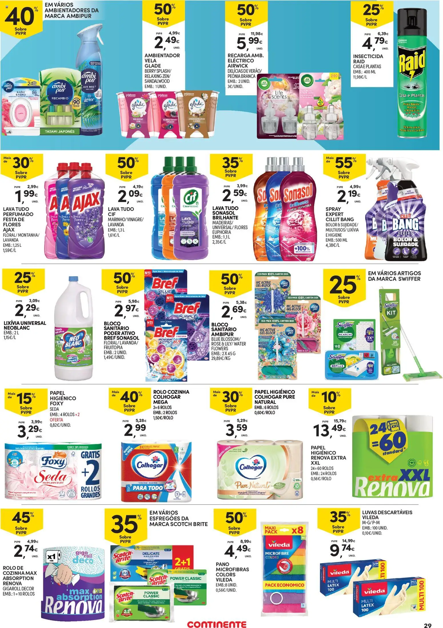 Continente Açores │ válido de 11.06.2026 | Página: 29 | Produtos: Luvas, Papel higiénico, Flores, Cillit bang bolor