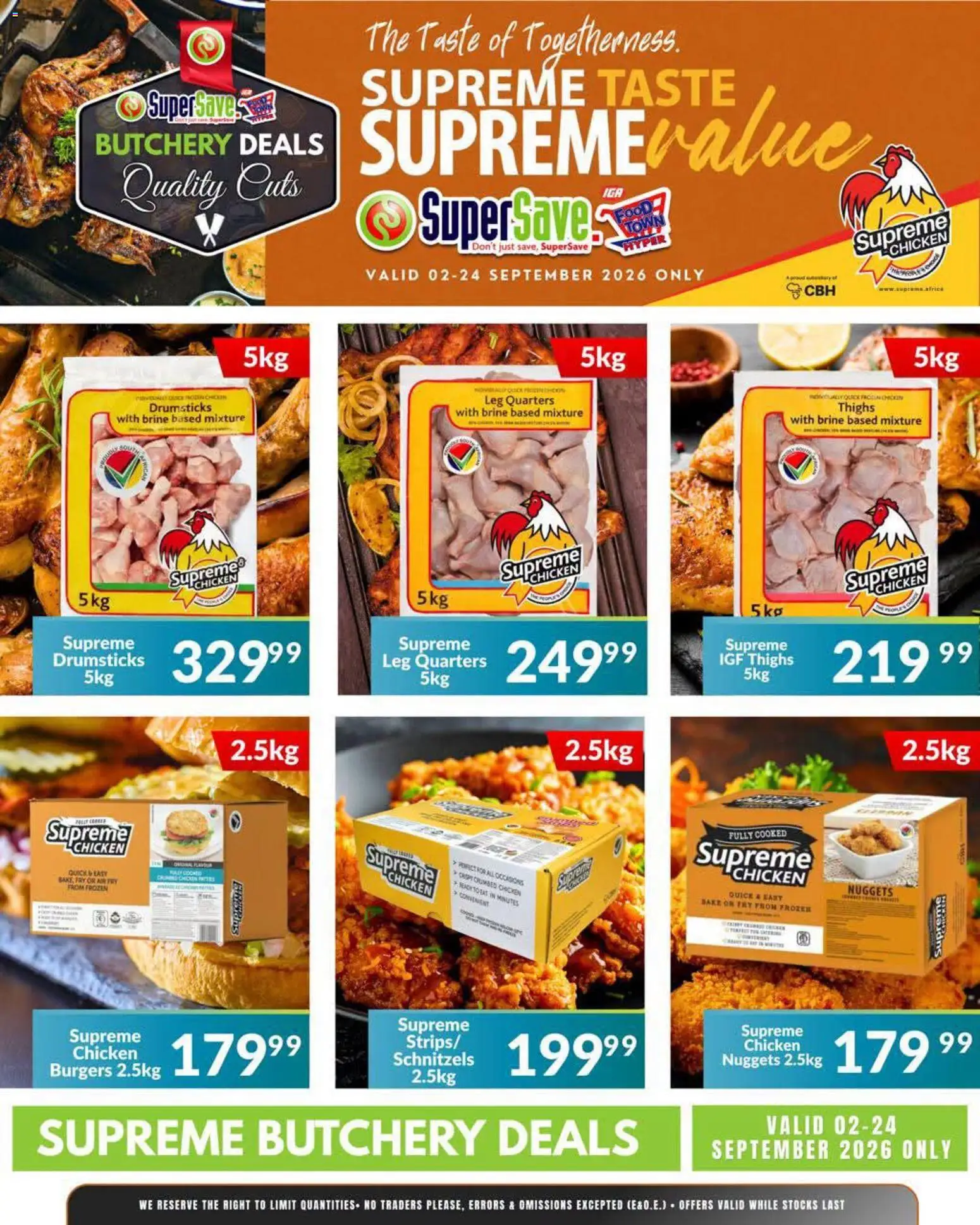 New Super Save catalogue – valid from 02/09/2026 | Page: 1 | Products: Chicken, Thighs, Burgers