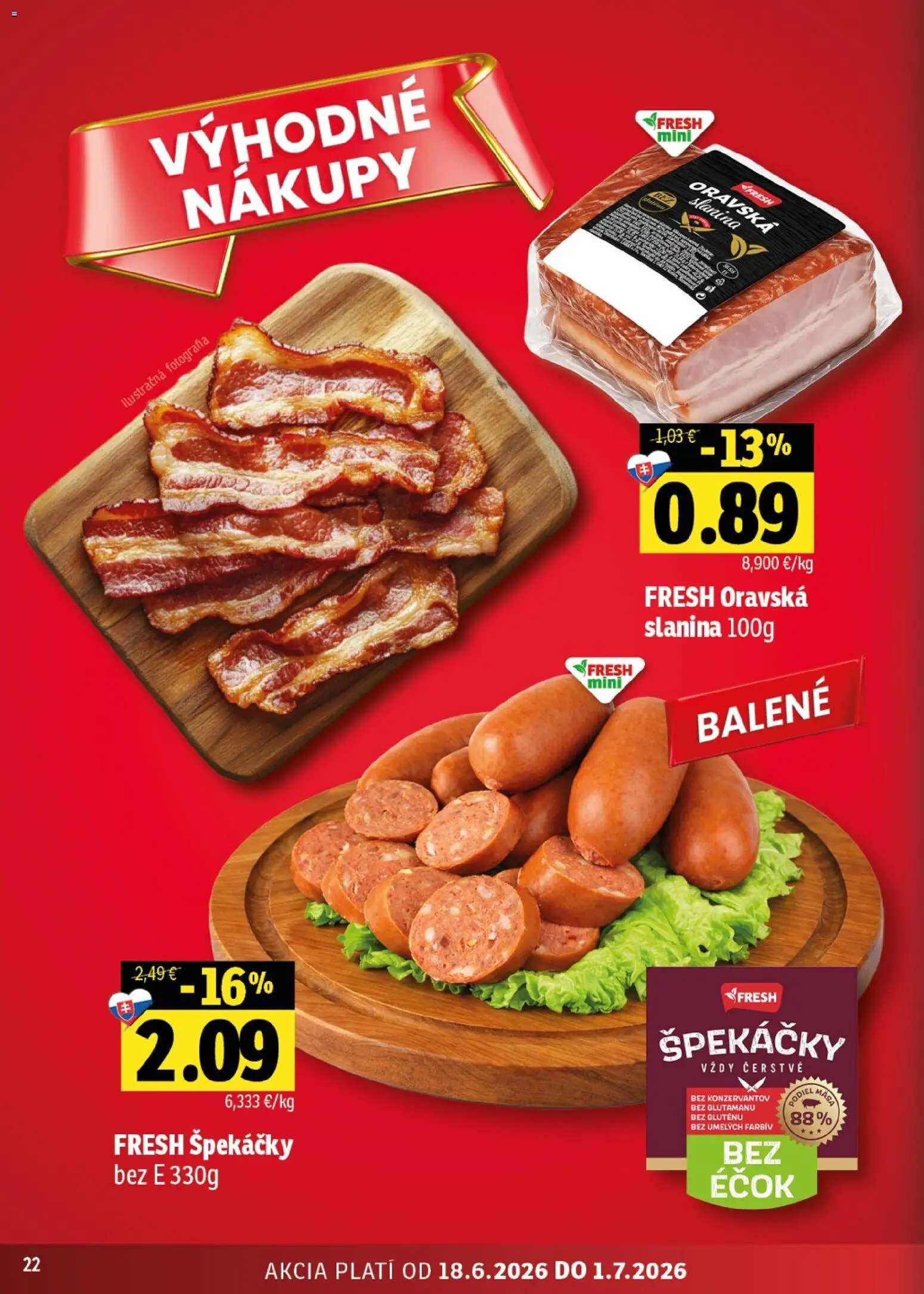 Nové Fresh akcie – leták je platný od 18.06.2026 | Strana: 22 | Produkty: Slanina