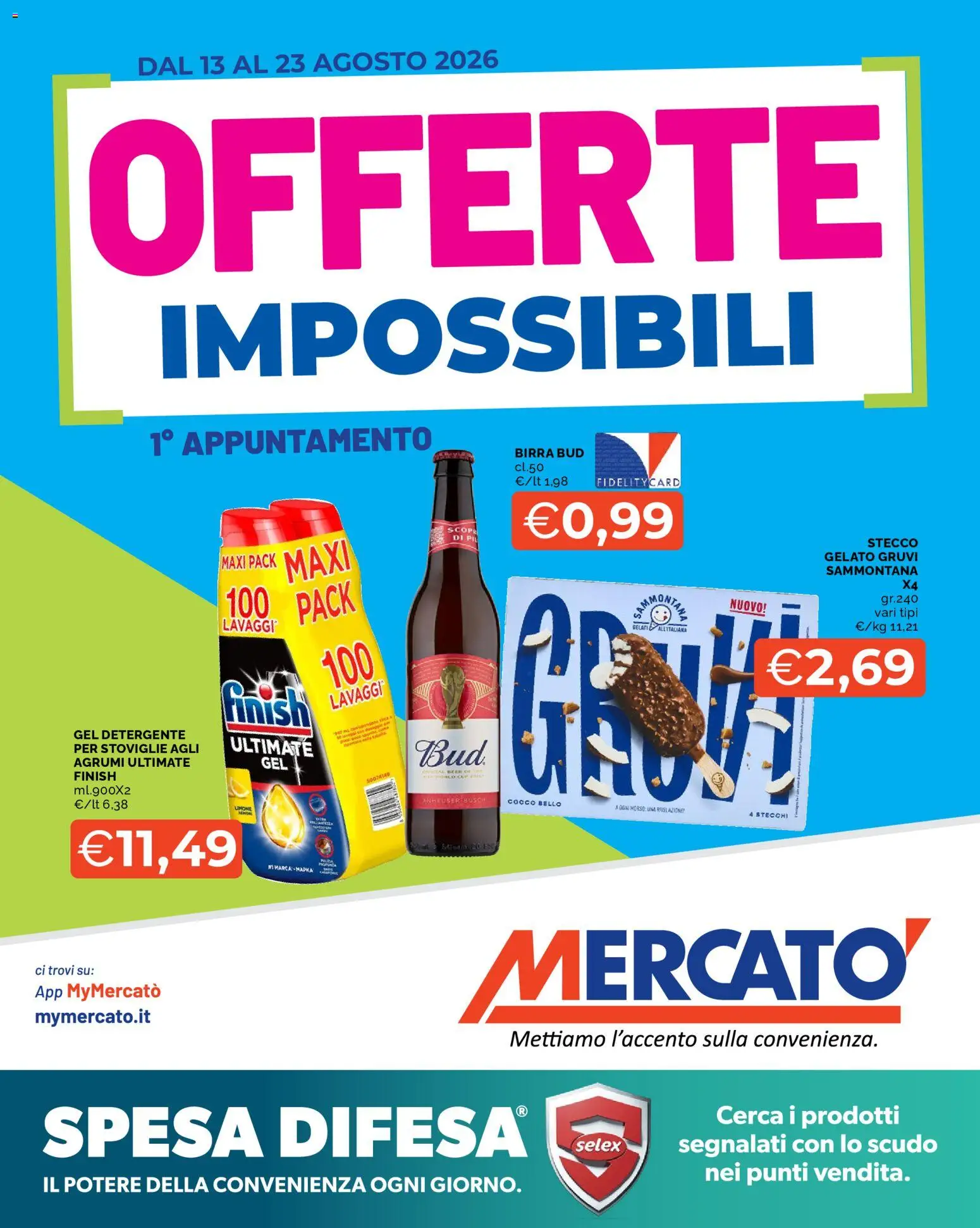 Volantino Mercatò del 13/08/2026 | Pagina: 1 | Prodotti: Birra, Detergente, Gelato, Agrumi