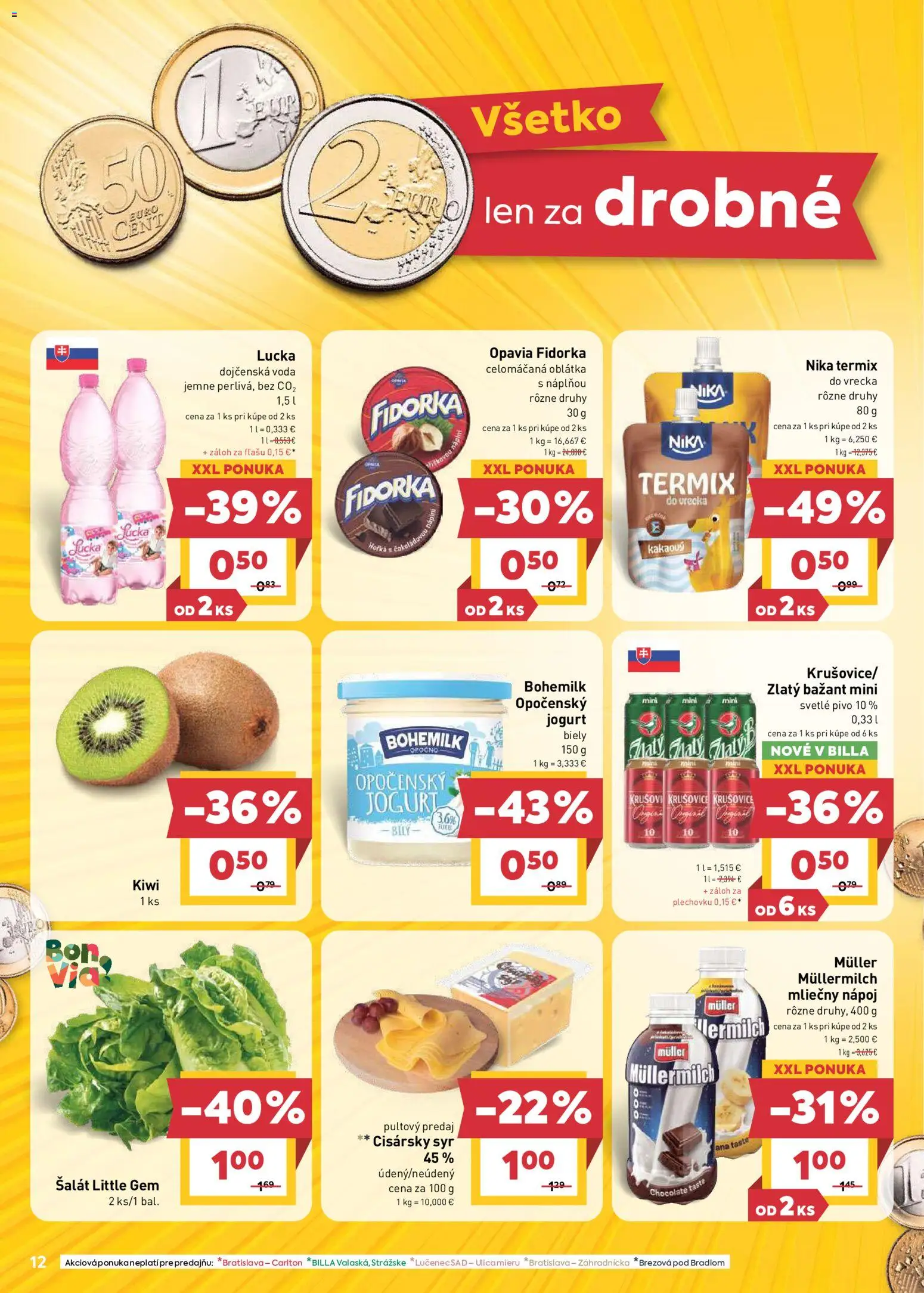 Nové Billa akcie – leták je platný od 22.04.2026 | Strana: 12 | Produkty: Syr, Jogurt, Kiwi, Šalát