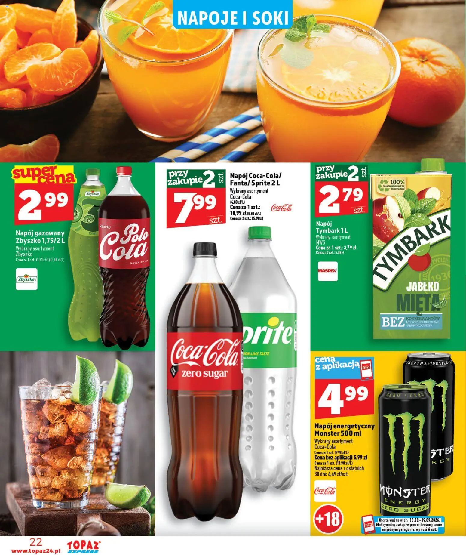 Topaz gazetka - Express od 03.09.2026 | Strona: 22 | Produkty: Tymbark, Napój energetyczny, Coca cola, Kiwi
