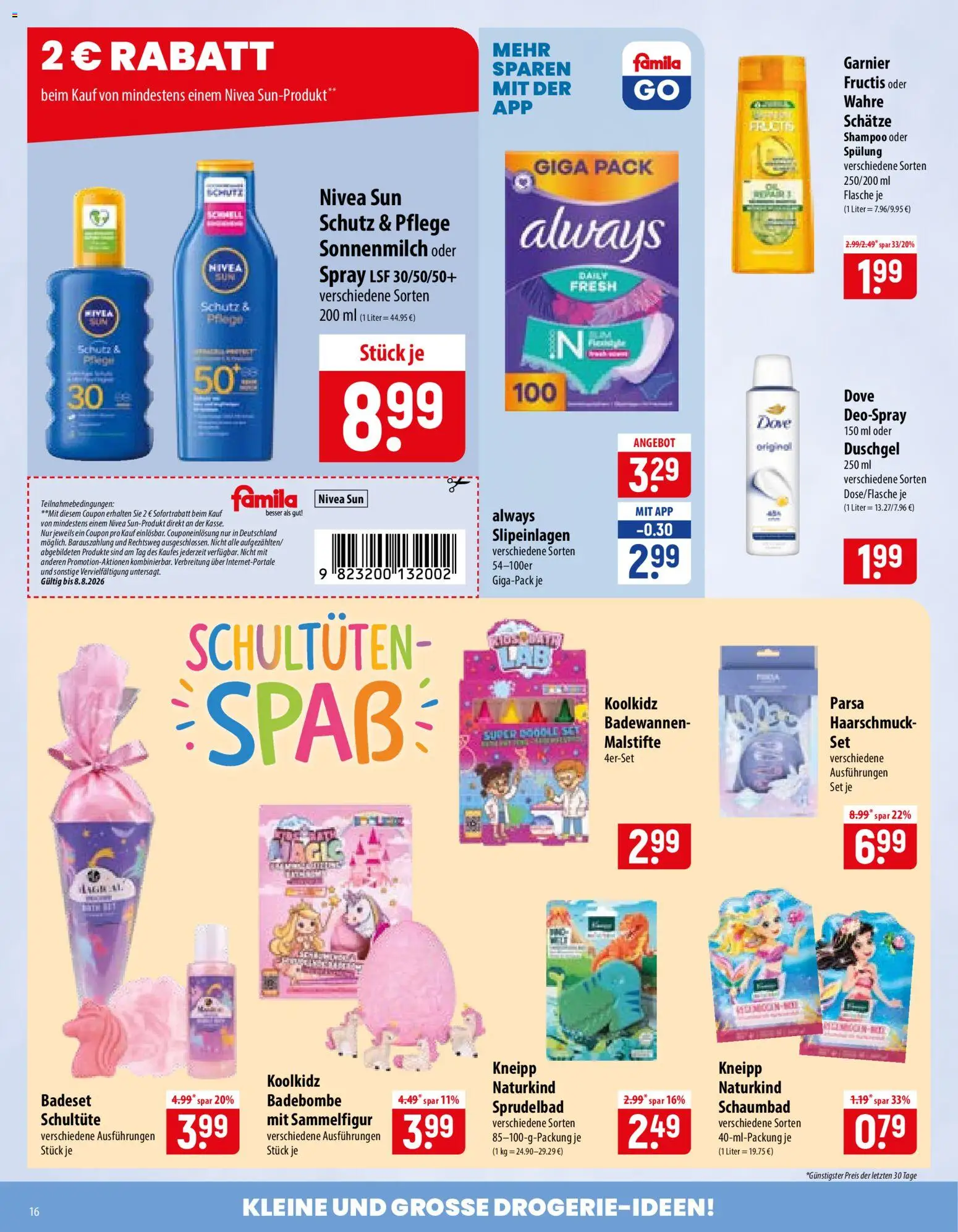Famila Prospekt – gültig ab 03.08.2026 | Seite: 16 | Produkte: Shampoo, Spülung, Duschgel, Deospray