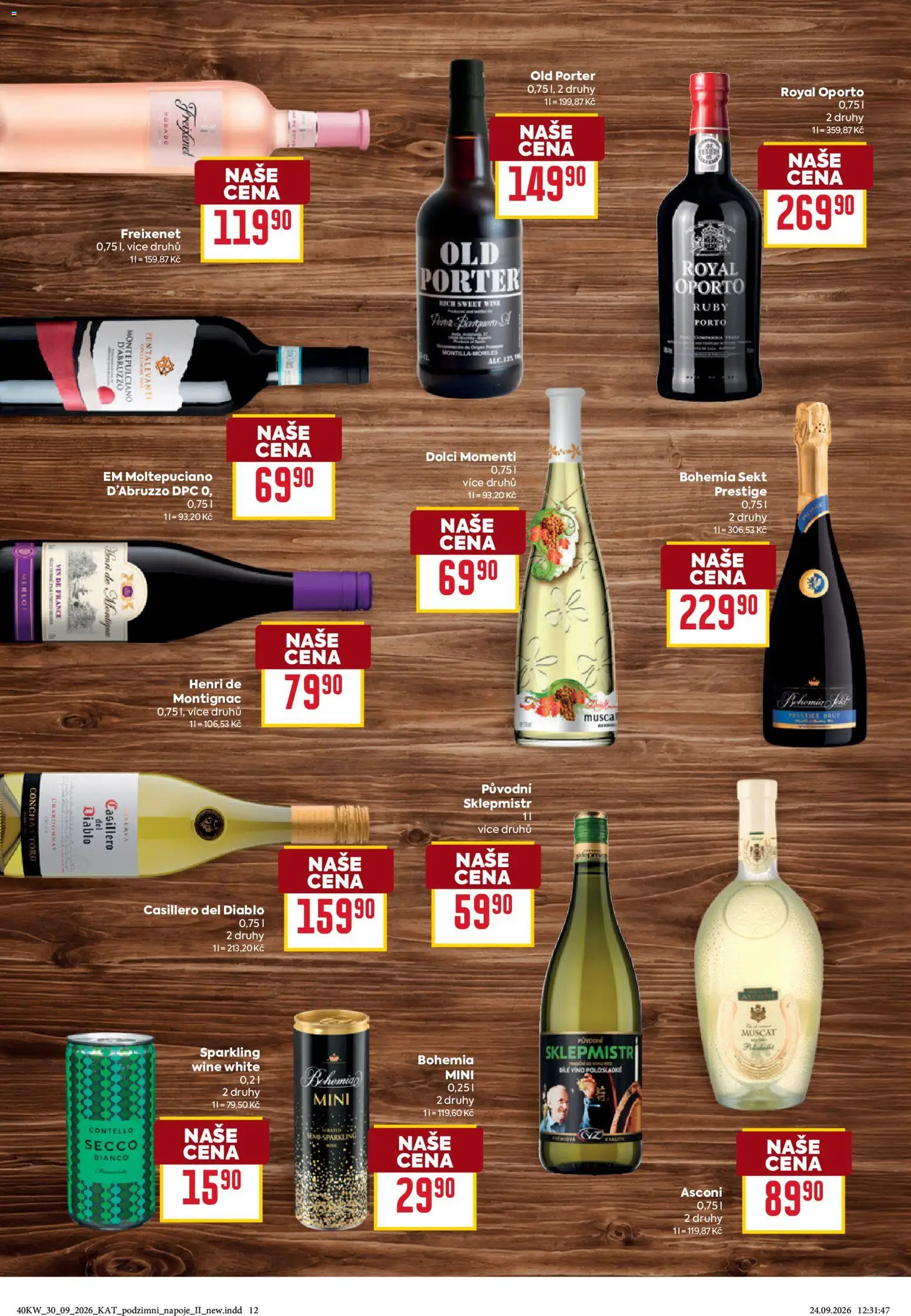 Billa leták Podzimní nápoje od 30.09.2026 | Strana: 12 | Produkty: Bohemia sekt, Sklepmistr, Merlot, Sekt