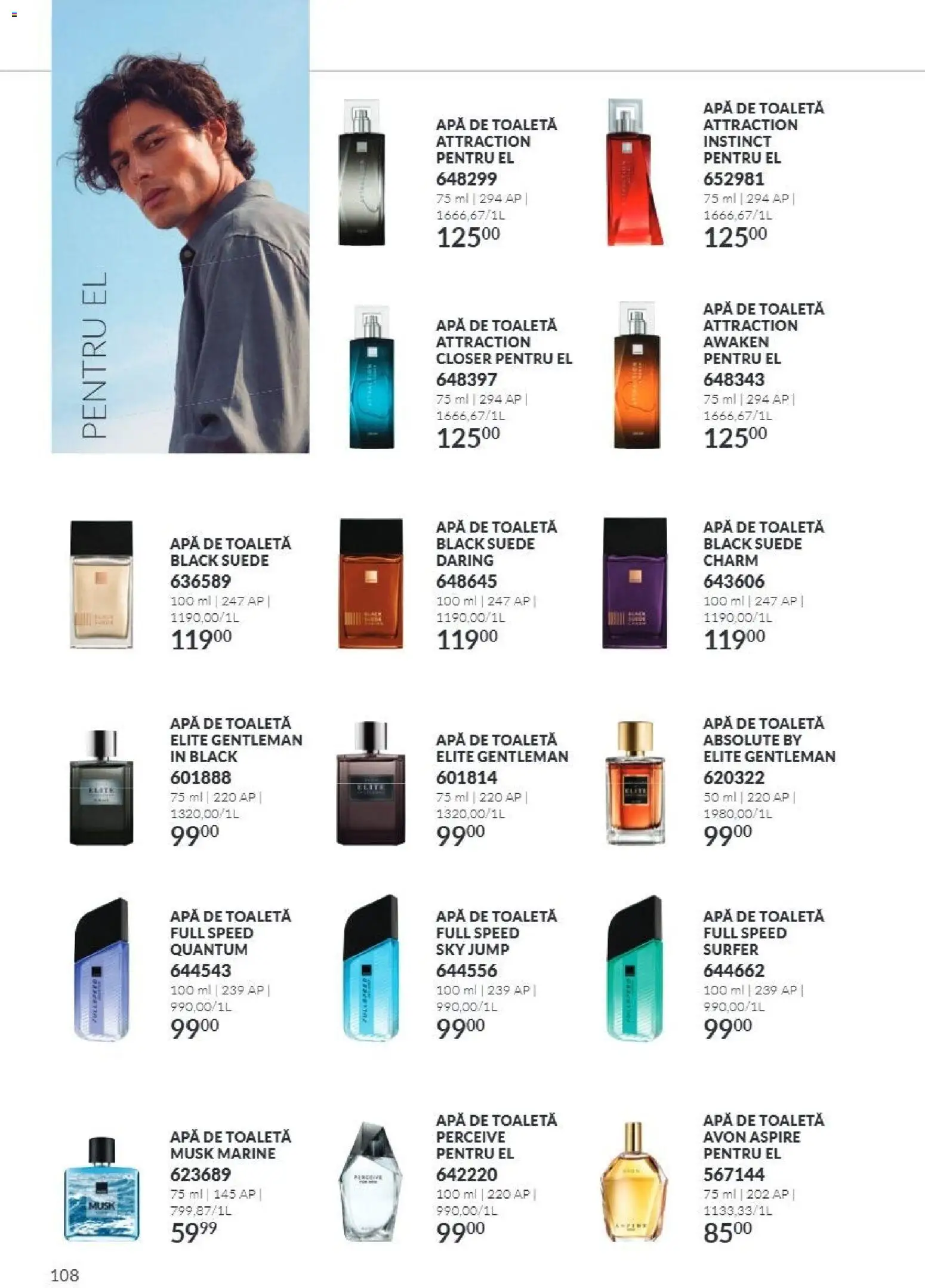 Noul catalog Avon – valabil de la 01.10.2026 | Pagină: 108 | Produse: Toaletă, Apă de toaletă, Apă, Black